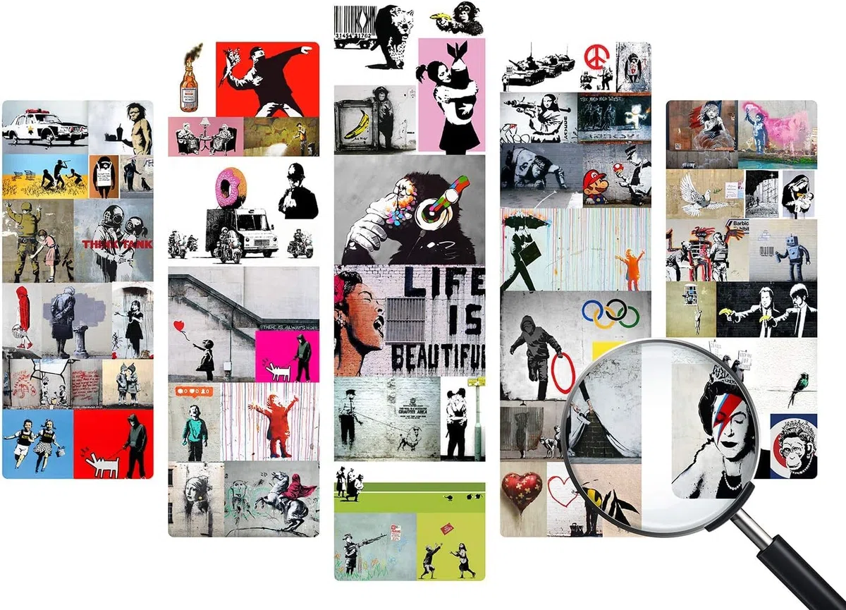 Giallobus - 5 Panneau multiple Art Board - Banksy - Collage de Banksy 2 - Bois MDF - 140x100