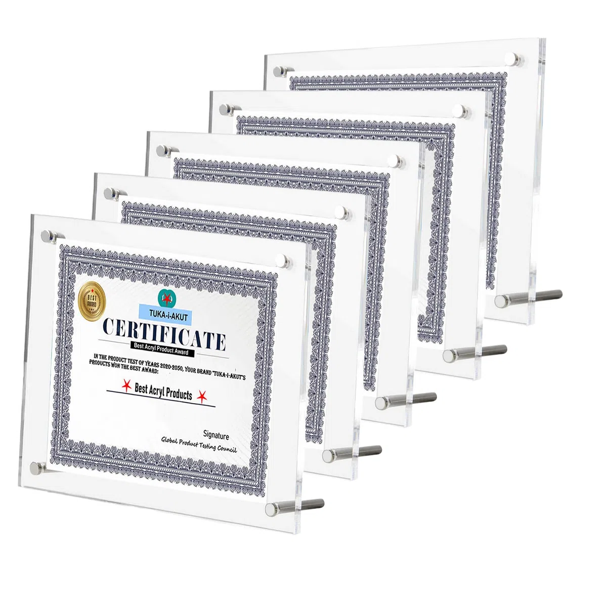 TUKA-i-AKUT TKD9400-A4-5x Lot de 5 cadres en acrylique double panneau transparent pour photos, documents, affiches, brochures certifiées