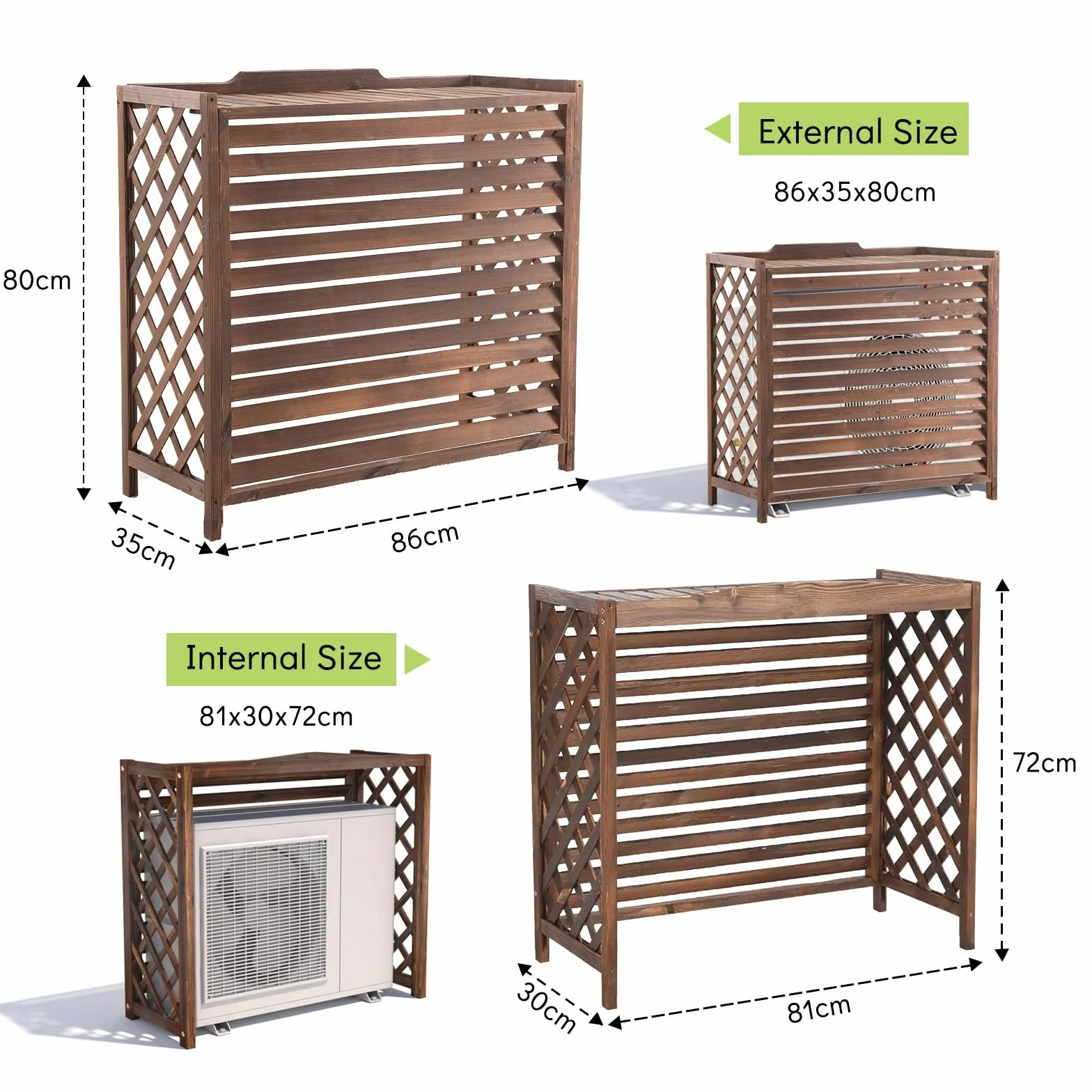 Cache Clim Extérieur Bois Massif Support De Climatiseur En Bois Cache Climatiseur Extérieur Marron Cache Pompe a Chaleur Extérieur Décoratif Clôture Privée Pour Cacher La Climatisatio(86x35x80cm)
