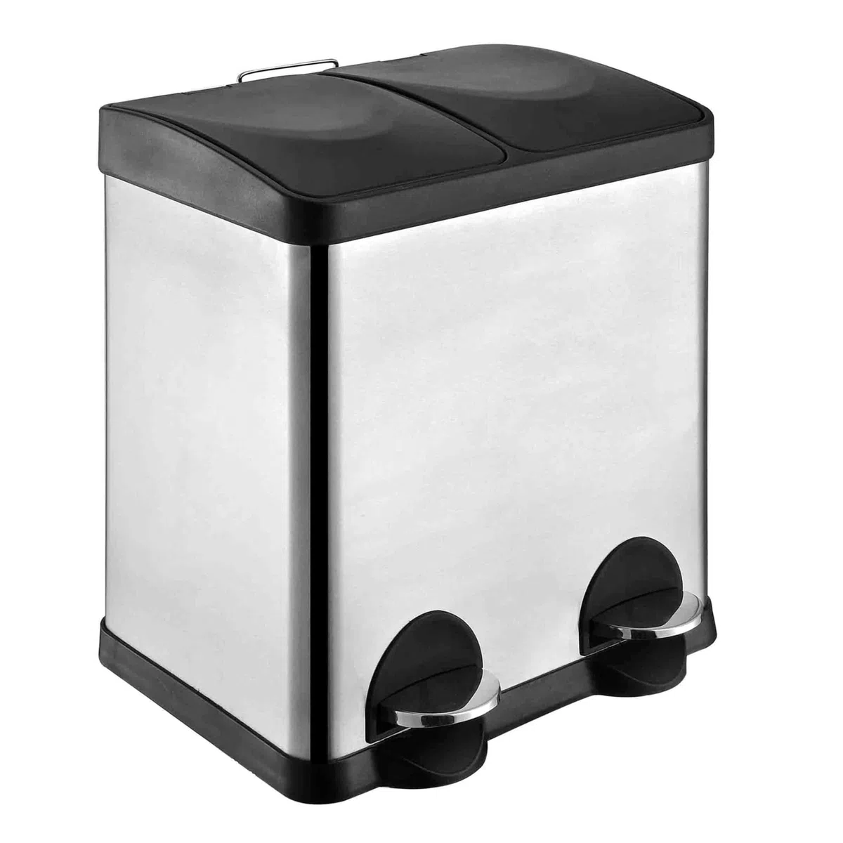 Amig - Poubelle de Recyclage Double avec Pédales Mod. RECIK2 - Poubelle Anti-traces pour Cuisine - Acier Inoxydable - 2 Compartiments x 15 L - 48 x 32 x 40 cm - Argenté