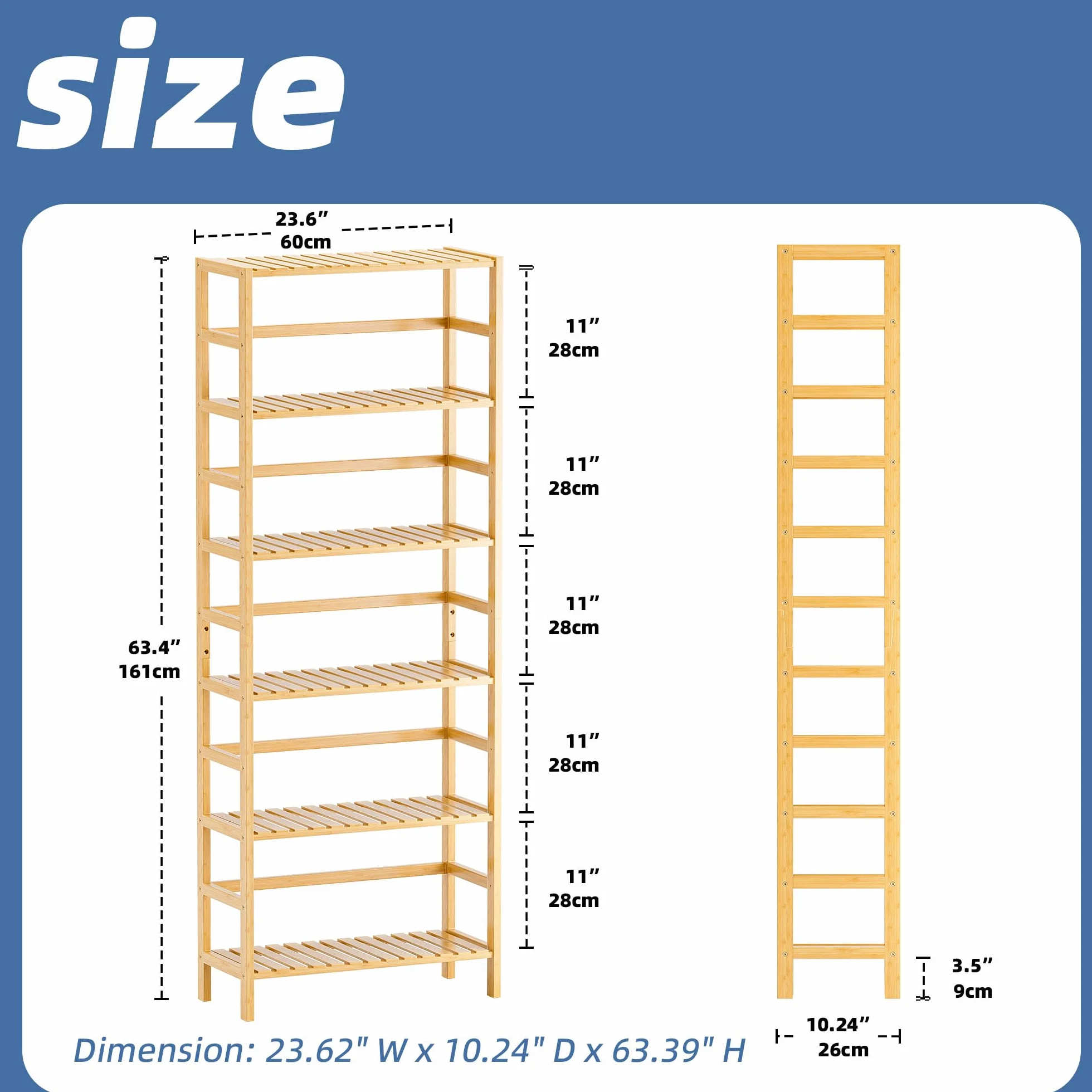 HITNET Bibliotheque 6 Niveaux, Etagere Salle de Bain Rangement Bambou avec Étagères Réglables, Support de Plantes Gain de Place, pour Salon, Bureau, Cuisine, Naturel