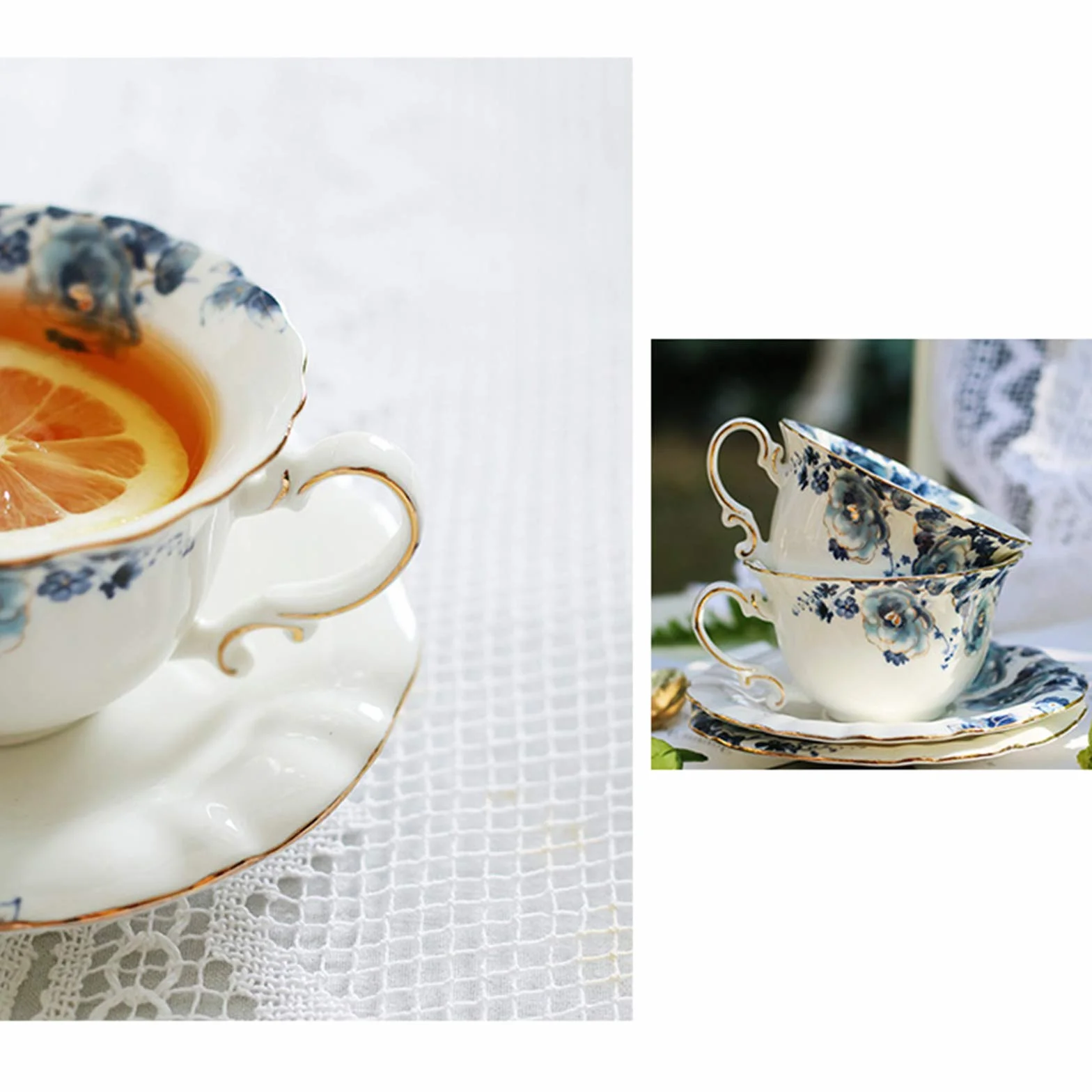fanquare 15 Pièces Services à Thé en Porcelaine Fleurs Bleues,Ensemble de Café en Céramique Vintage,Service de Table de Mariage pour Adultes