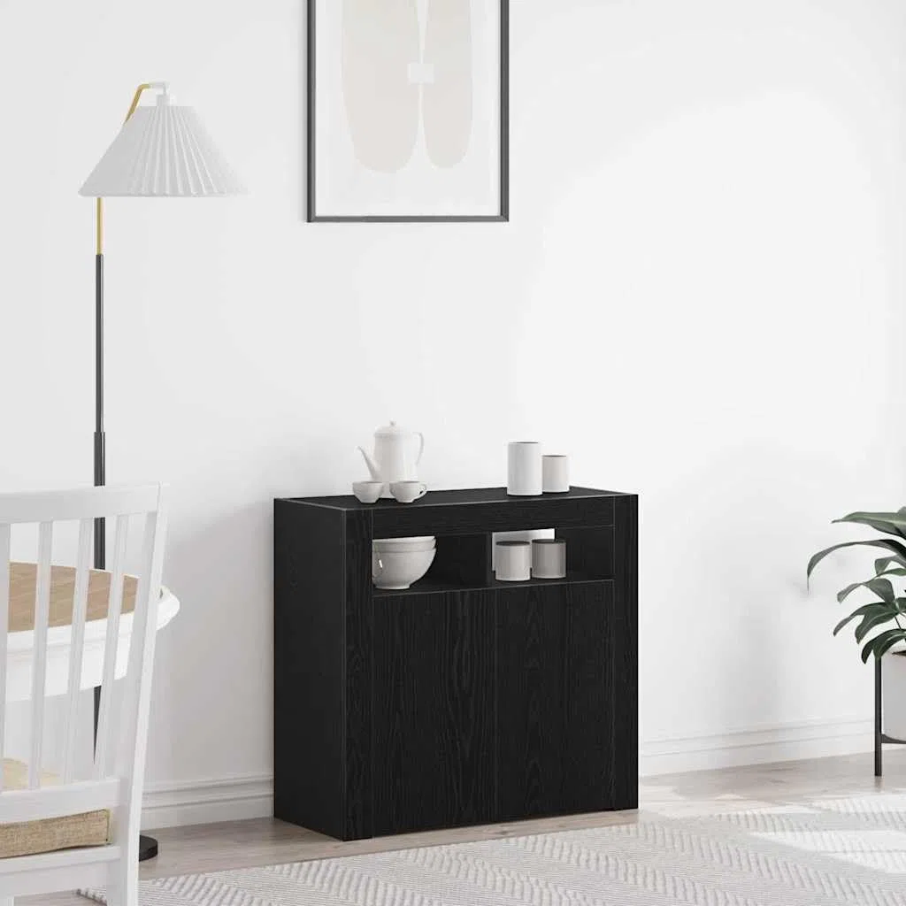 vidaXL Buffet Chêne Noir 80 x 35 x 75 cm Bois d'ingénierie, Buffet rectangulaire élégant pour Le Salon, Meuble de Rangement Moderne, Cabinet d'intérieur Polyvalent
