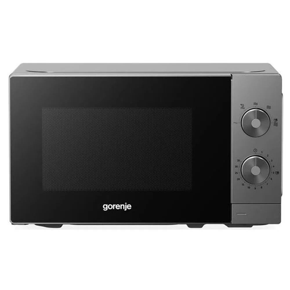 Gorenje MO20E1T4 - Micro-ondes - 20 l - 700 W - AquaClean - Fonction décongélation - 5 niveaux de puissance - Contrôle mécanique par bouton rotatif - Noir et gris