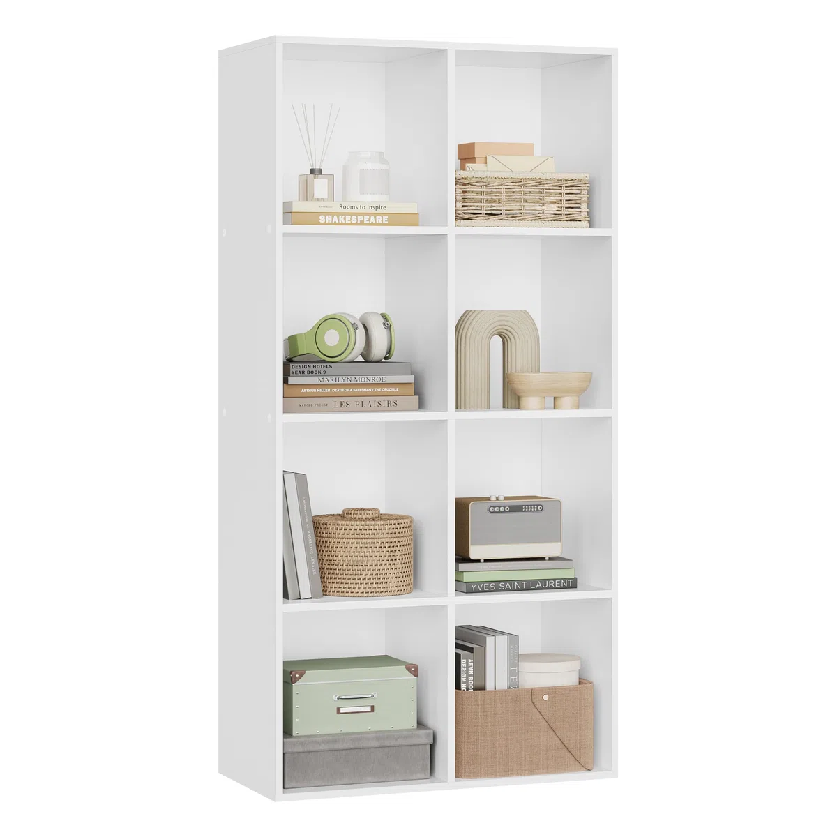 WOLTU Bibliothèque, Étagère de 8 Casiers, pour Salon, Bureau, 60x29,5x121cm en Panneaux de Particules, Blanc,SK002ws4