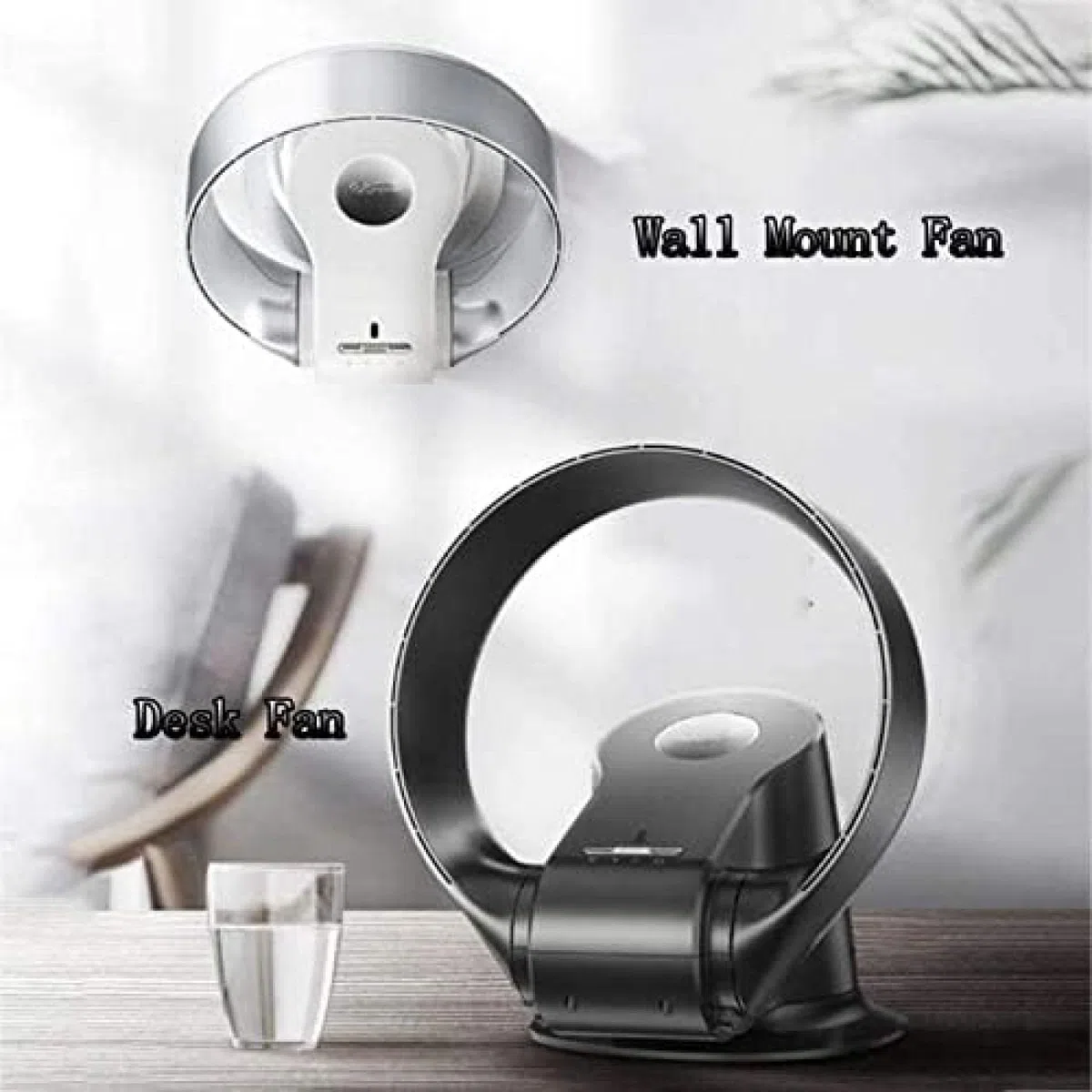 Ventilateur Mural Avec Télécommande, Ventilateur Sans Pales De 35,7 Cm, Ventilateur De Bureau De 26 W, Ventilateur Sur Pied Oscillant À 80 Degrés, Noir/argent/blanc,Blanc,Sensational421