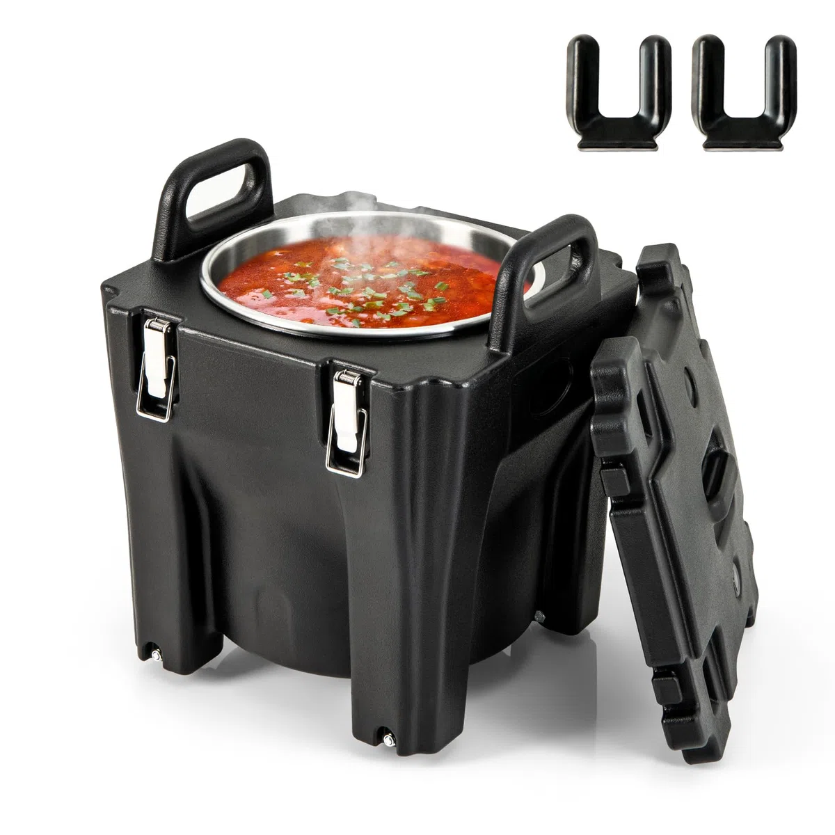 COSTWAY Récipient à Soupe isolé Chauffe-plats Empilable de 30 L, Conteneur Isotherme Portable en Acier Inoxydable avec 2 Poignées Roues à Frein, pour Restauration Camping, Noir