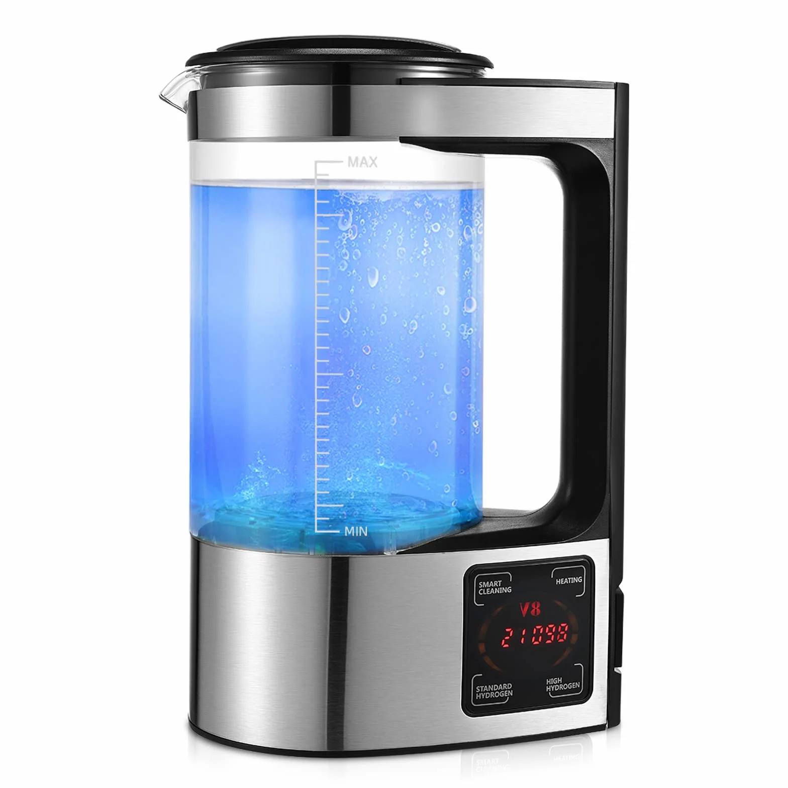 Générateur d'eau à hydrogène 2L avec technologie SPE et PEM, version améliorée Générateur d'hydrogène riche en hydrogène avec écran tactile LED et thermostat Hydrogen Water Lonizer pour la maison