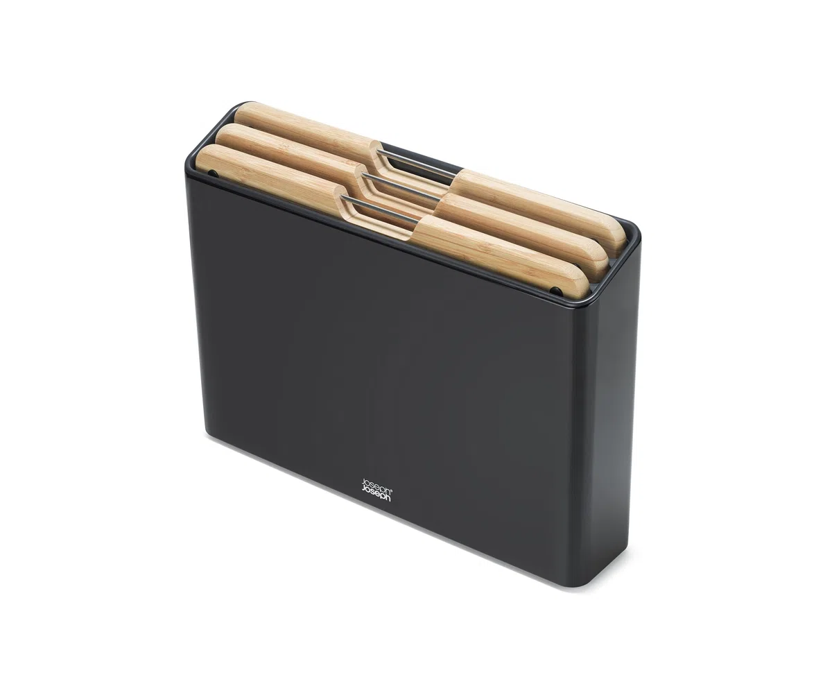 Joseph Joseph Folio Set de 3 Planches à Découper en bois de bambou, Etui en Acier Inox pour, Rangement Cuisine