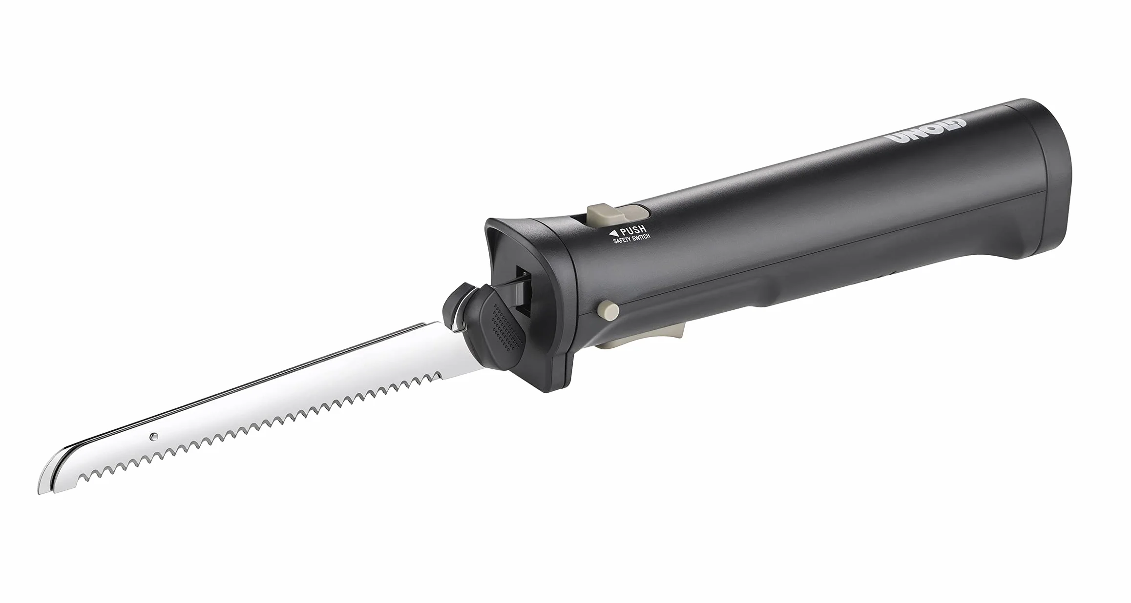Unold 78815 Couteau électrique sans fil avec deux couteaux interchangeables en acier inoxydable pour pain, légumes, viande ou poisson, autonomie de la batterie de 45 minutes, sans fil – pour une