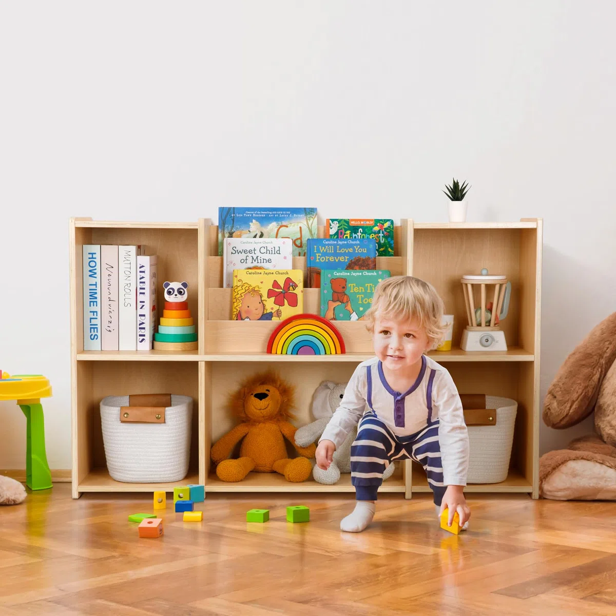 OOOK Étagère à Livres Rangement de Jouets, 2 étagères Horizontales 5 Compartiments, idéal pour Salle de Jeu, Classe d'enfants et garderie