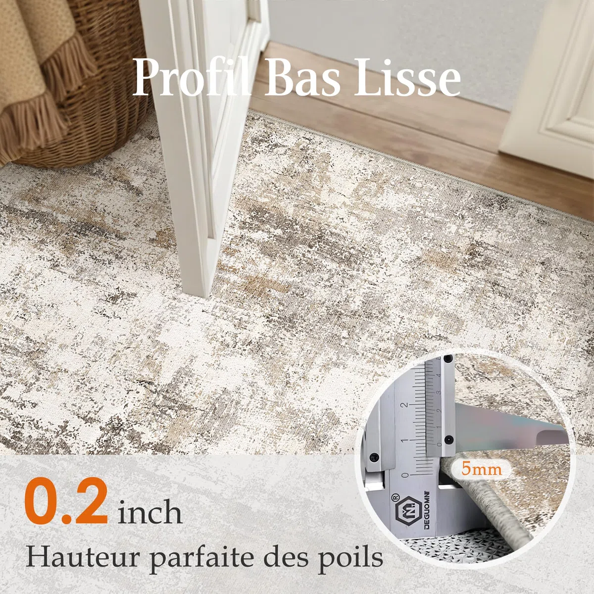 HUGEAR Marron Gris Tapis Salon 240x300cm Lavable en Machine Antidérapant Grand Tapis Chambre Adulte Moderne Naturel Abstrait Carpet Salle a Manger Bureau Descente de Lit Interieur Doux Poil Ras Rug
