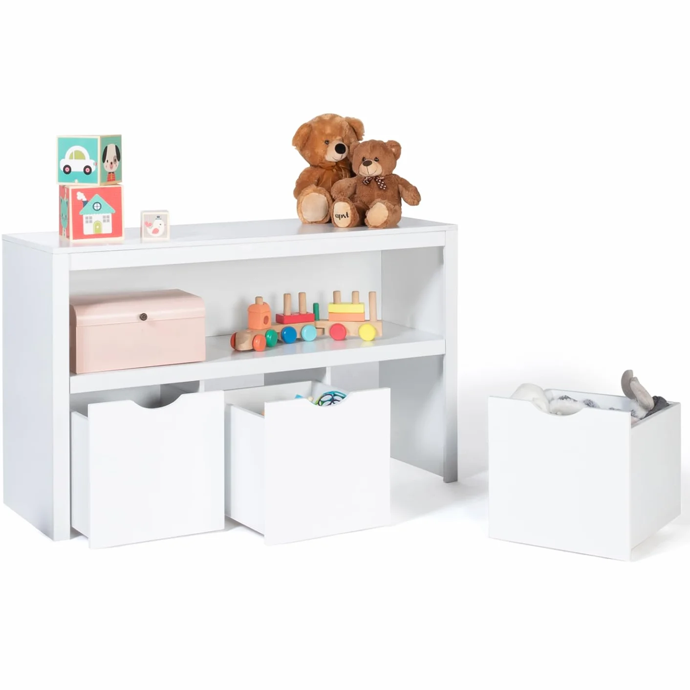 IDMarket - Meuble de Rangement Enfant Mana en Bois Blanc 3 tiroirs Cubes sur roulettes