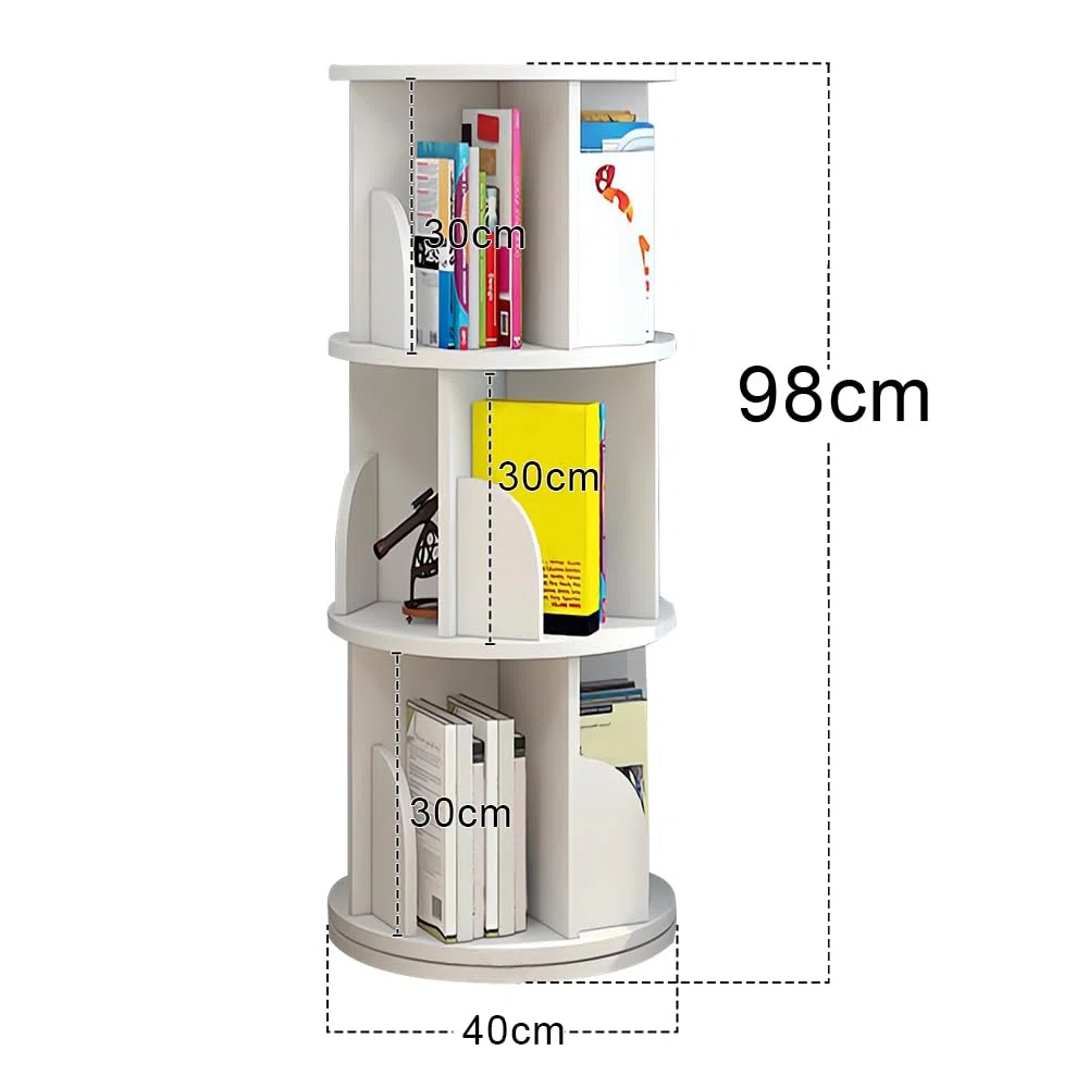 LANTUS Bibliothèque Rotative,Étagère à Livres rotative à 3 Niveaux - Étagère de Rangement Haute - pour la Maison, Le Salon, l'étude, Le Bureau, 40 x 40 x 97 cm (3 Couches) (Blanc)