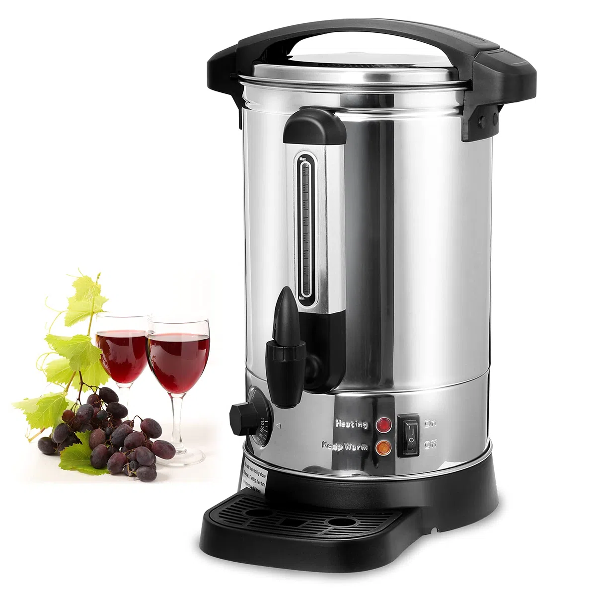 Bouilloire à vin chaud, 8,8 l, distributeur d'eau chaude en acier inoxydable, avec bac récupérateur, robinet, thermostat indicateur de niveau, distributeur automatique de boissons chaudes