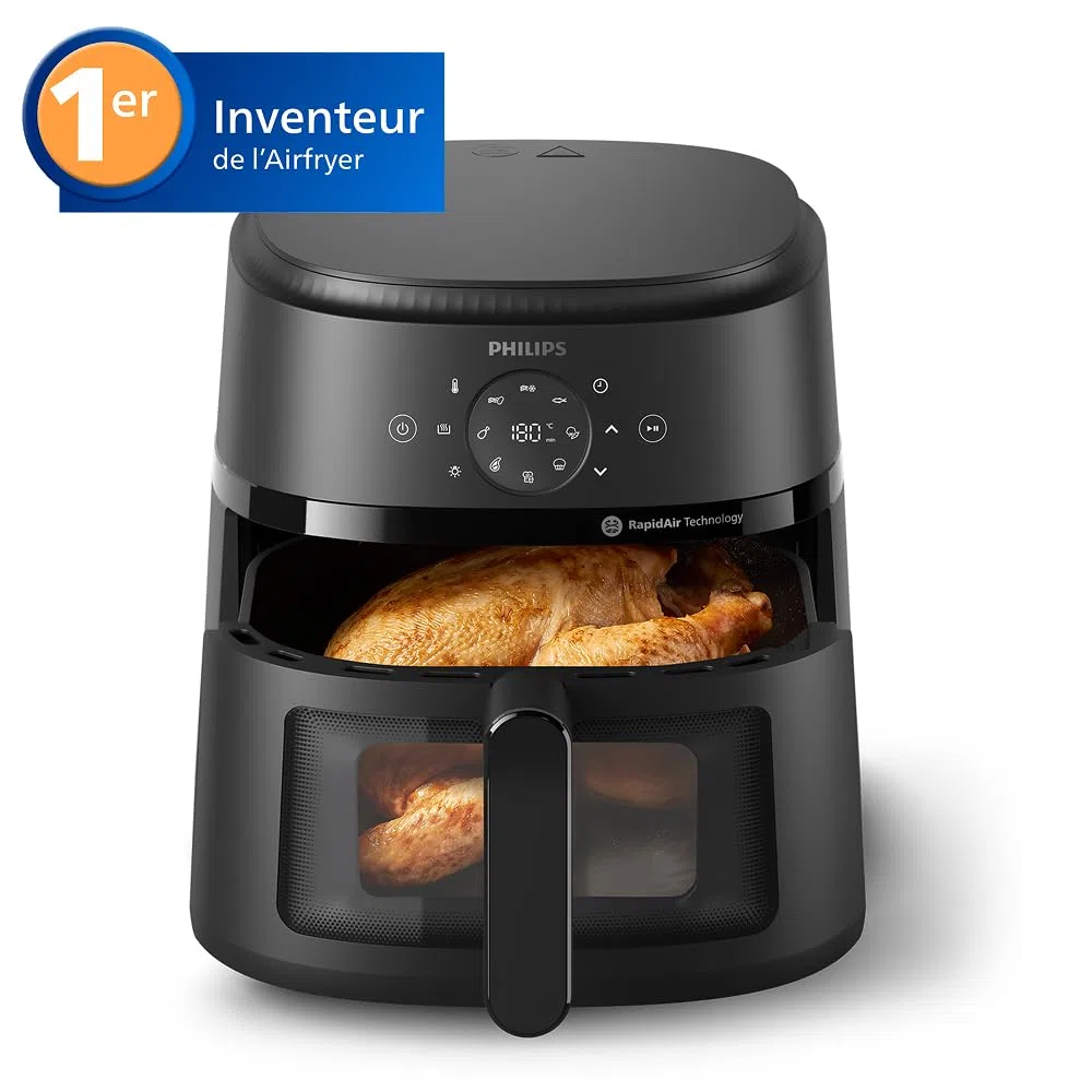 Philips Airfryer Série 2000 - Air Fryer 6.2L, 13 modes de cuisson, technologie RapidAir, jusqu'à 90% de matières grasses en moins, fenêtre de cuisson, écran tactile, Noir (NA230/00)