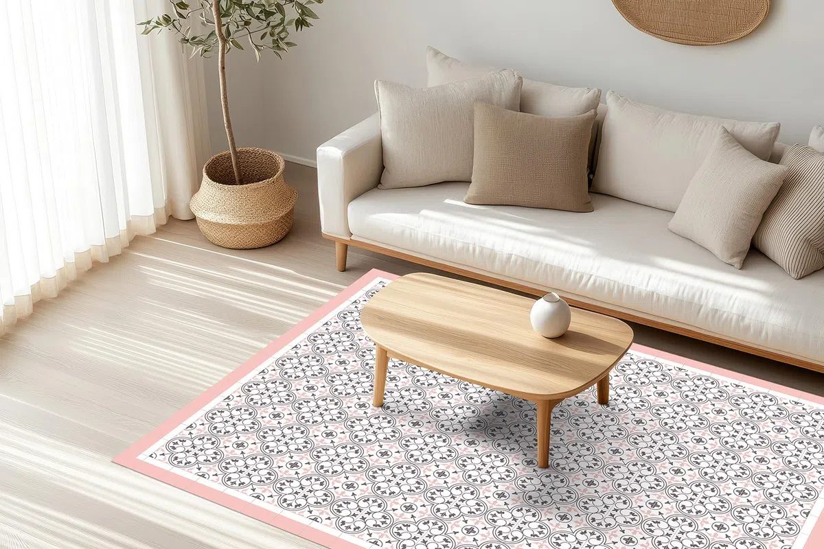 DobleUve Estudio Tapis Vinyle Capri | Rose | 120x120 | Tapis Cuisine PVC | Tapis de Salle à Manger Imperméable | Tapis Salon | Tapis Antidérapant Antifongique en PVC pour Enfants