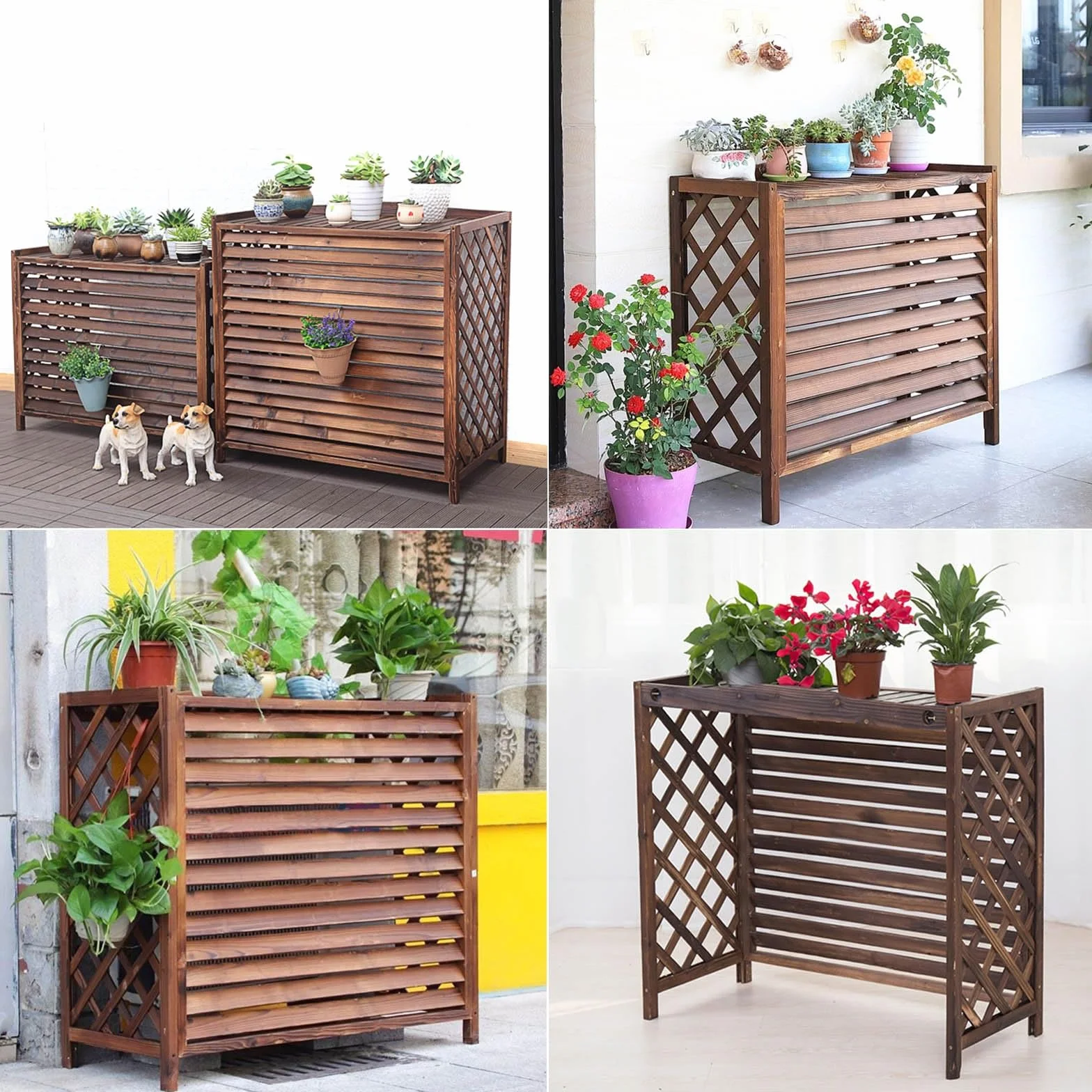 Cache Clim Extérieur Bois Massif Support De Climatiseur En Bois Cache Climatiseur Extérieur Marron Cache Pompe a Chaleur Extérieur Décoratif Clôture Privée Pour Cacher La Climatisatio(86x35x80cm)