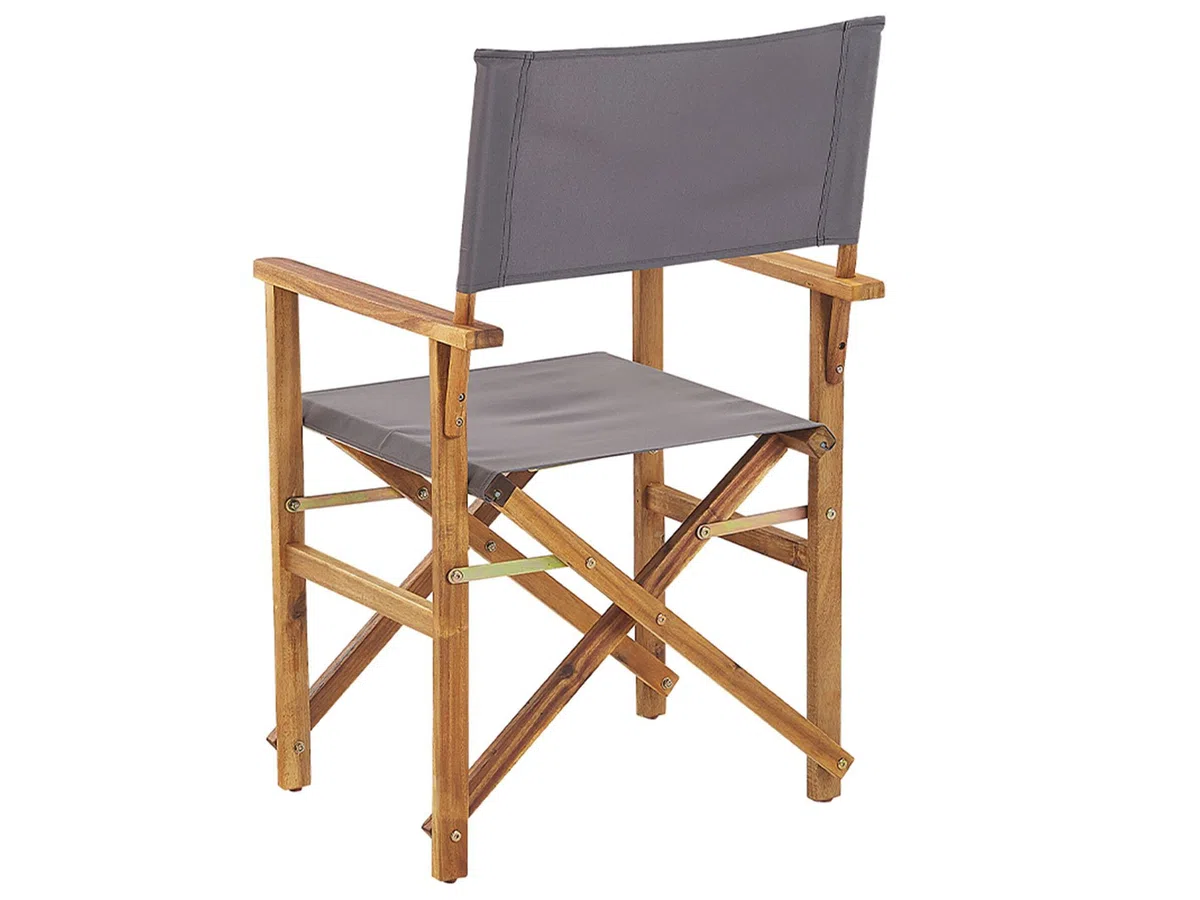 Beliani 2 Chaises Fauteuils Metteur en Scène Pliantes en Bois Acacia Clair avec Accoudoirs et Assise Gris Idéales pour Jardin Boho et Rétro
