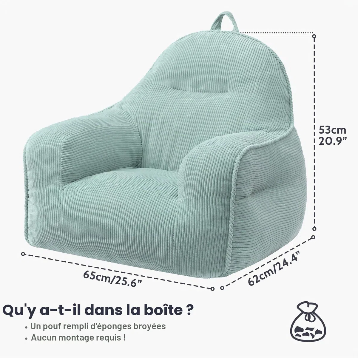 BEJOY Chaises pouf confortables, remplissage inclus, gris-vert