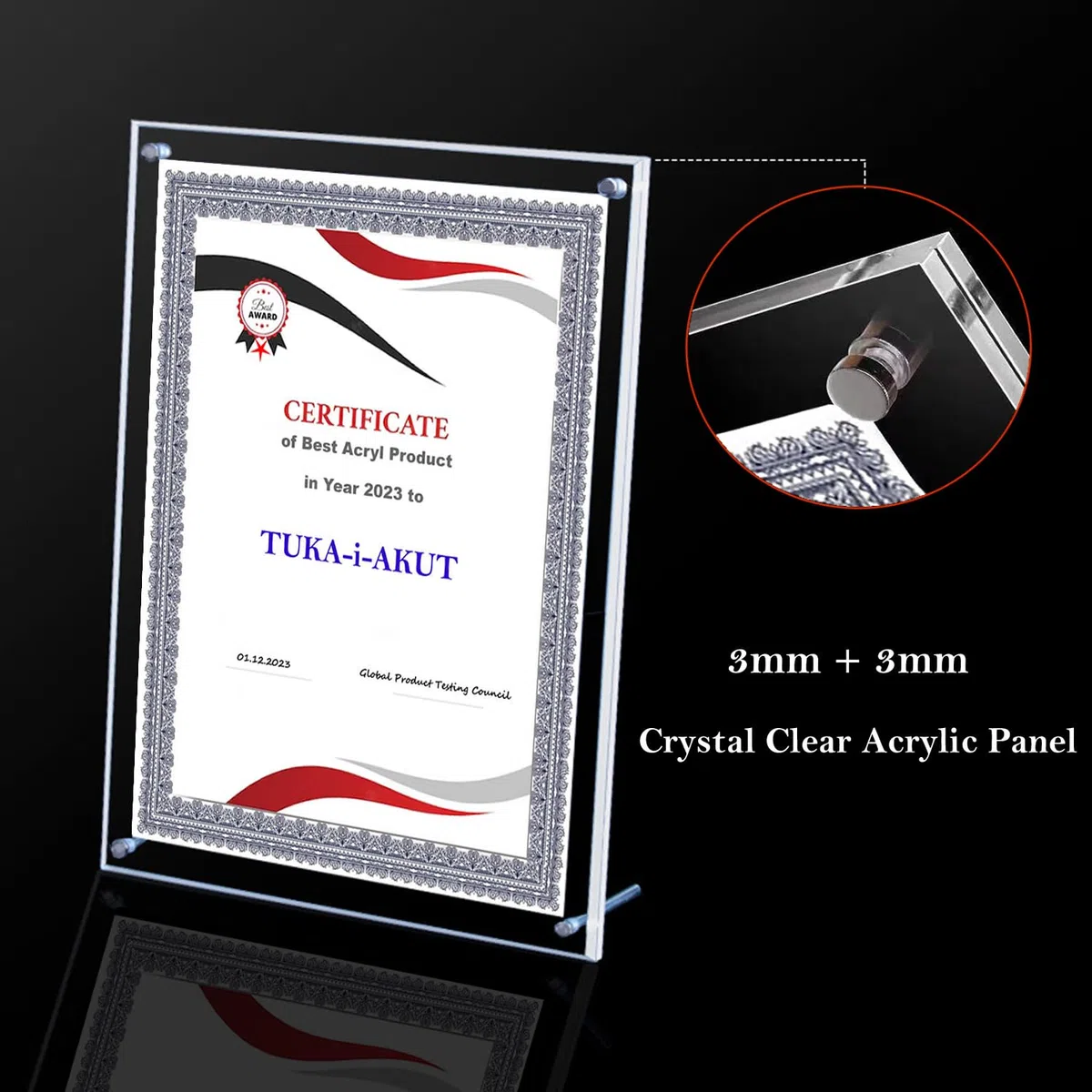 TUKA-i-AKUT TKD9400-A4-5x Lot de 5 cadres en acrylique double panneau transparent pour photos, documents, affiches, brochures certifiées