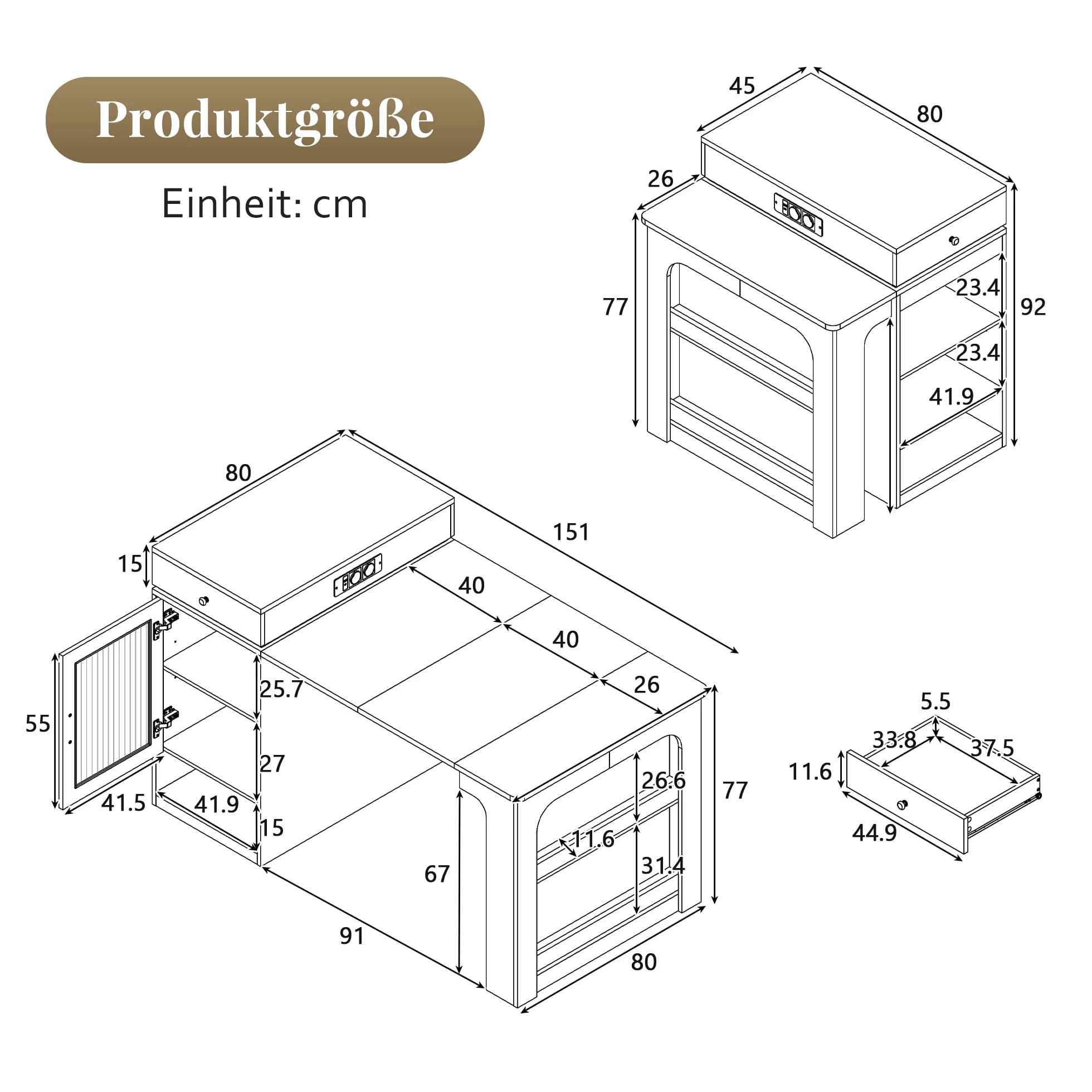 Îlot de Cuisine Mobile avec Rangement, Table Extensible 2 à 4 Personnes, Îlot Central Cuisine Desserte Bar avec Prises Électriques