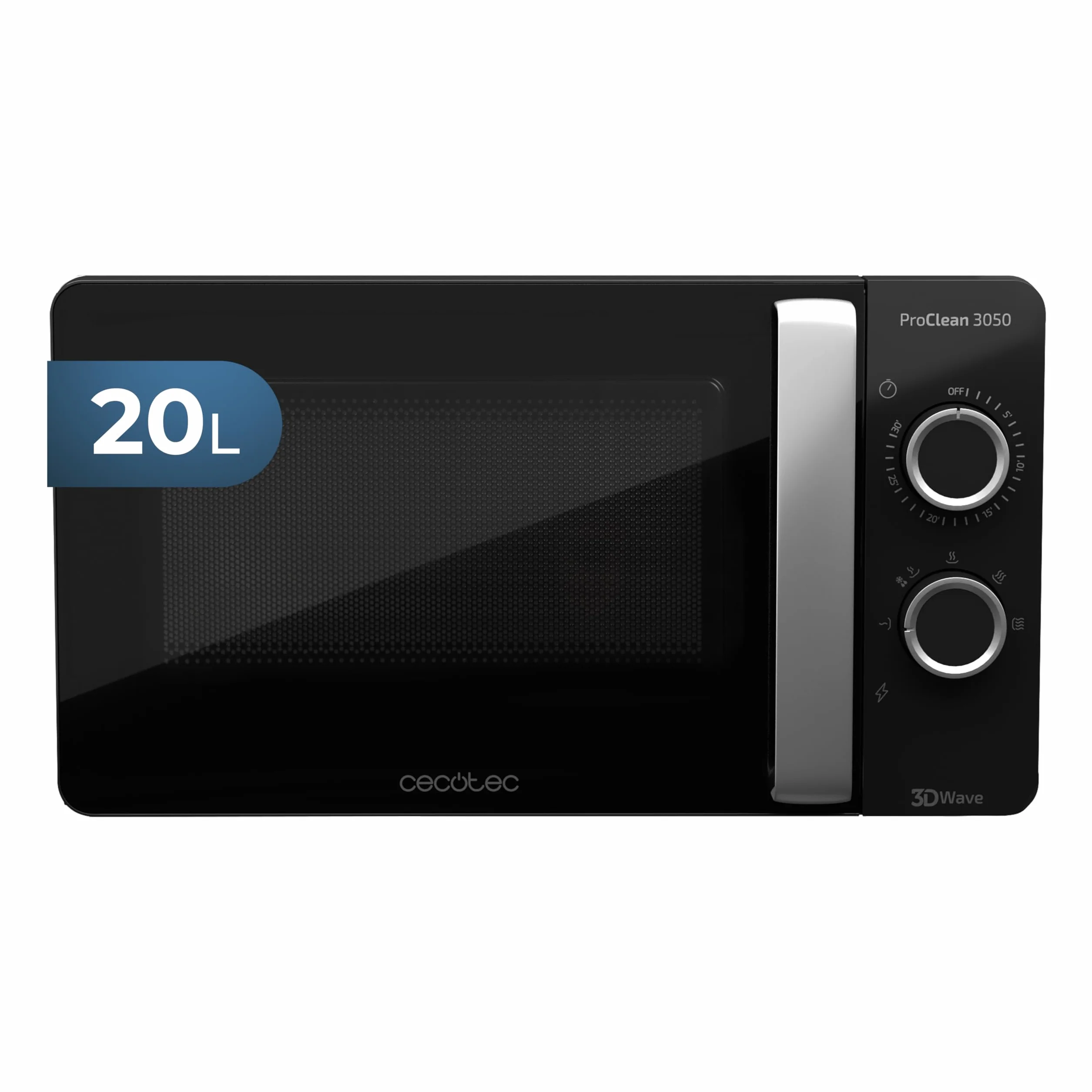 Cecotec Micro-ondes ProClean 3050. Capacité de 20 L, Revêtement Ready2Clean, 700 W de Puissance, 6 Niveaux de Fonctionnement, Minuterie 30 minutes, Mode Décongeler , Finition Noir et Argenté.
