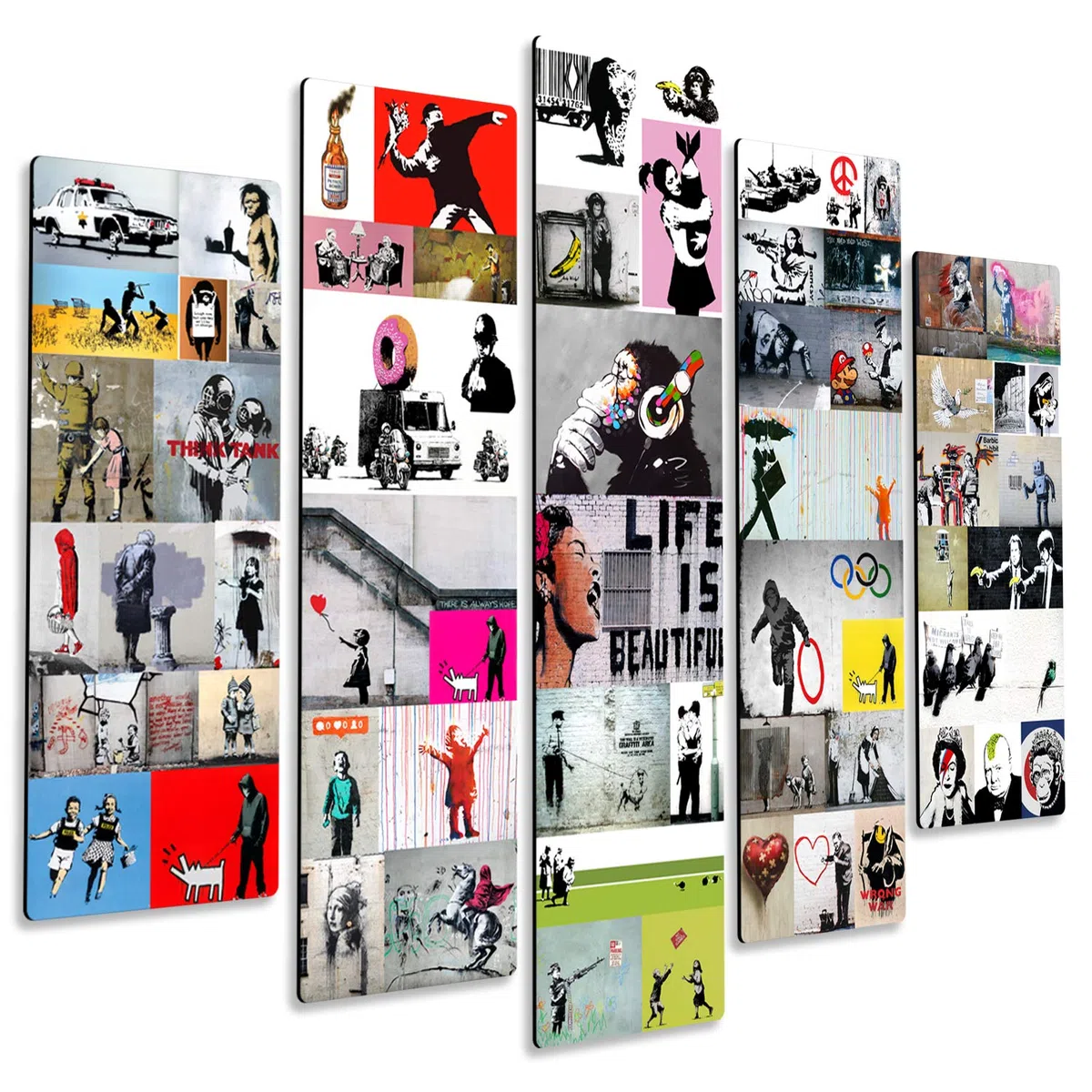 Giallobus - 5 Panneau multiple Art Board - Banksy - Collage de Banksy 2 - Bois MDF - 140x100