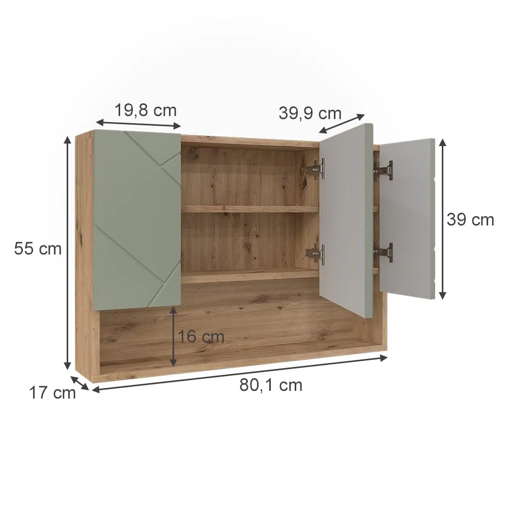 Vicco Armoire de Toilette Irma, Vert Sauge, 80.1x55cm, avec Miroir et étagères Ouvertes pour Montage Mural