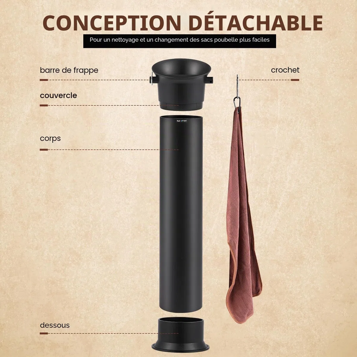 NEWTRY Boîte à Café Commercial, Bac à Marre de Café Expresso - Grande capacité - 19 l - Accessoires pour Barista, Café, Bar avec 30 sacs poubelle, serviettes et brosses de nettoyage