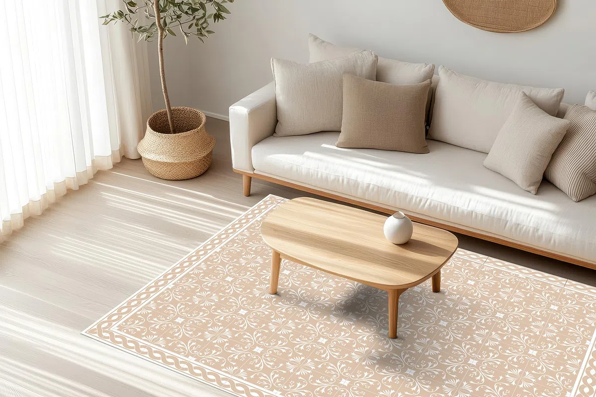 DobleUve Estudio Tapis Vinyle 37 | Beige | 65x200 cm | Tapis Cuisine et Salon Antidérapant Antifongique Ignifuge | Pour Enfants et Bain PVC
