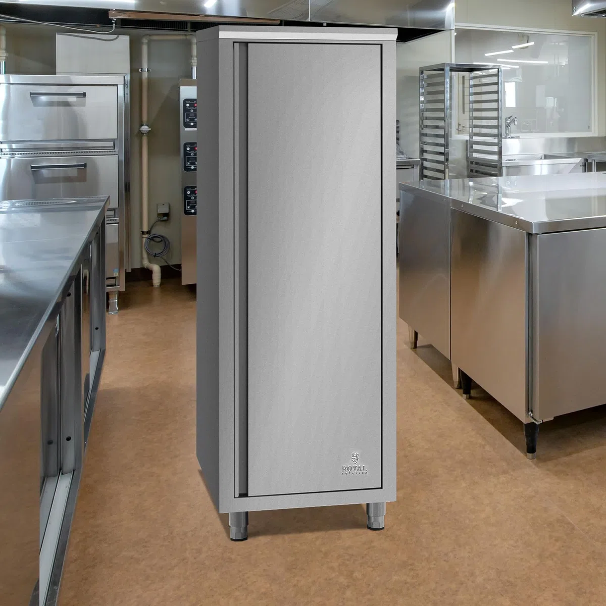 Royal Catering Armoire inox cuisine professionnelle 60 x 70 x 180 cm, capacité 400 kg, étagères réglables, porte avec charnières et aimant, pieds réglables 15 cm, facile à nettoyer