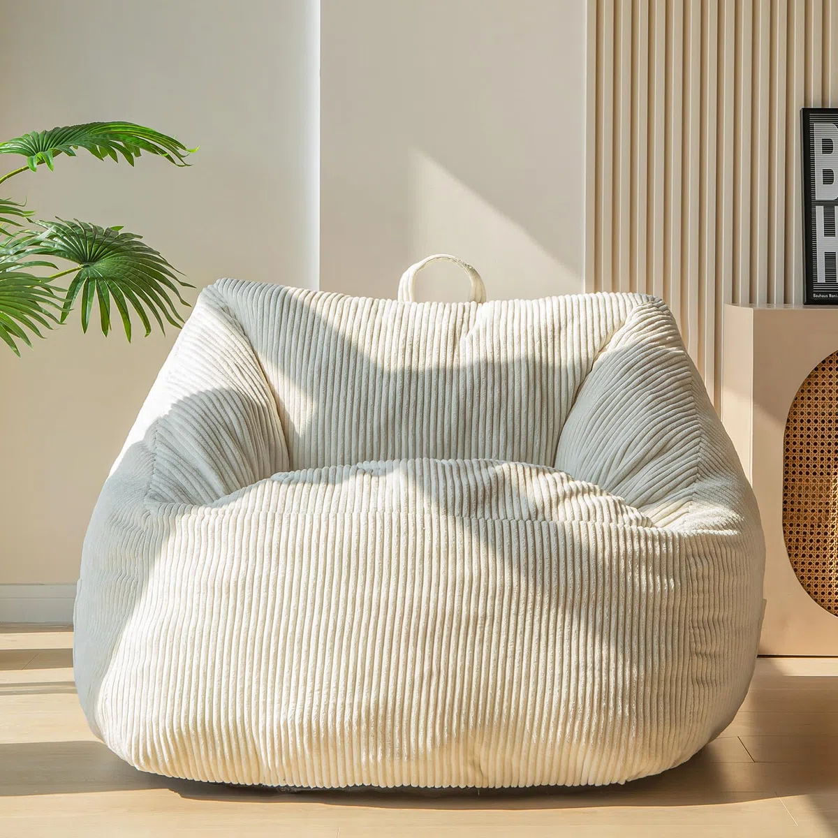MAXYOYO Pouf poire géant en velours côtelé pour adultes et adolescents avec rembourrage en mousse inclus, mobilier de salon (beige)