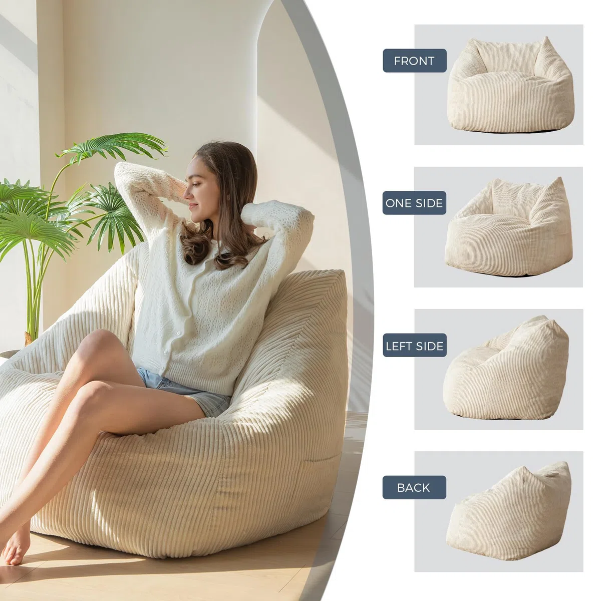 MAXYOYO Pouf poire géant en velours côtelé pour adultes et adolescents avec rembourrage en mousse inclus, mobilier de salon (beige)