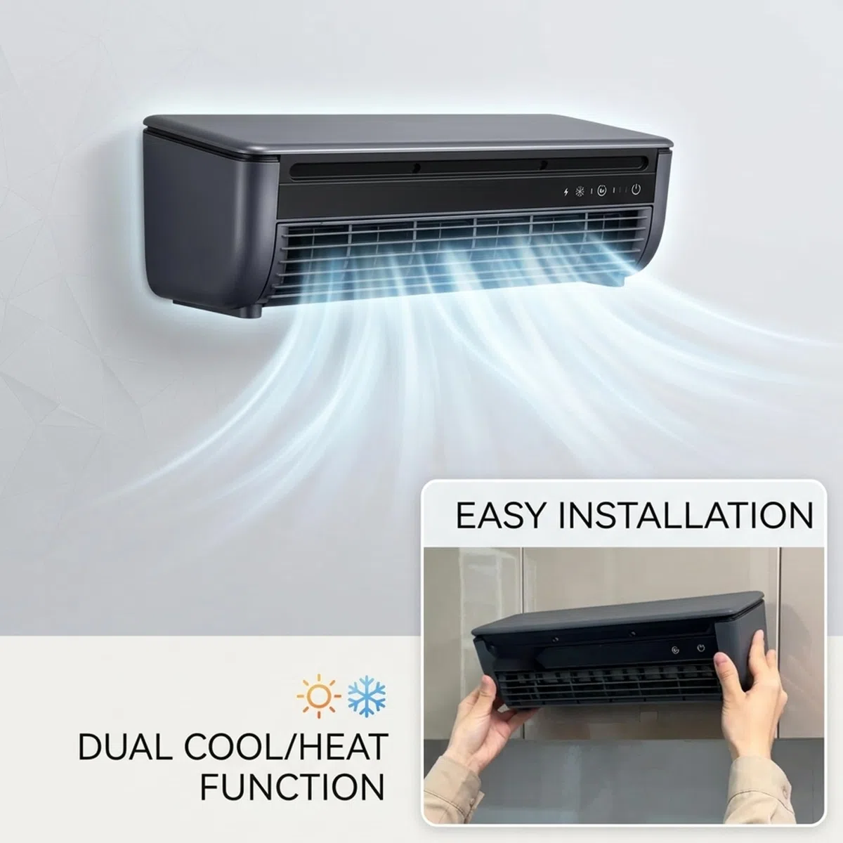 Climatiseur mural avec refroidissement rapide et batterie de 6000 mAh – Mini climatiseur, refroidisseur USB portable avec télécommande pour cuisine, dortoir, bureau