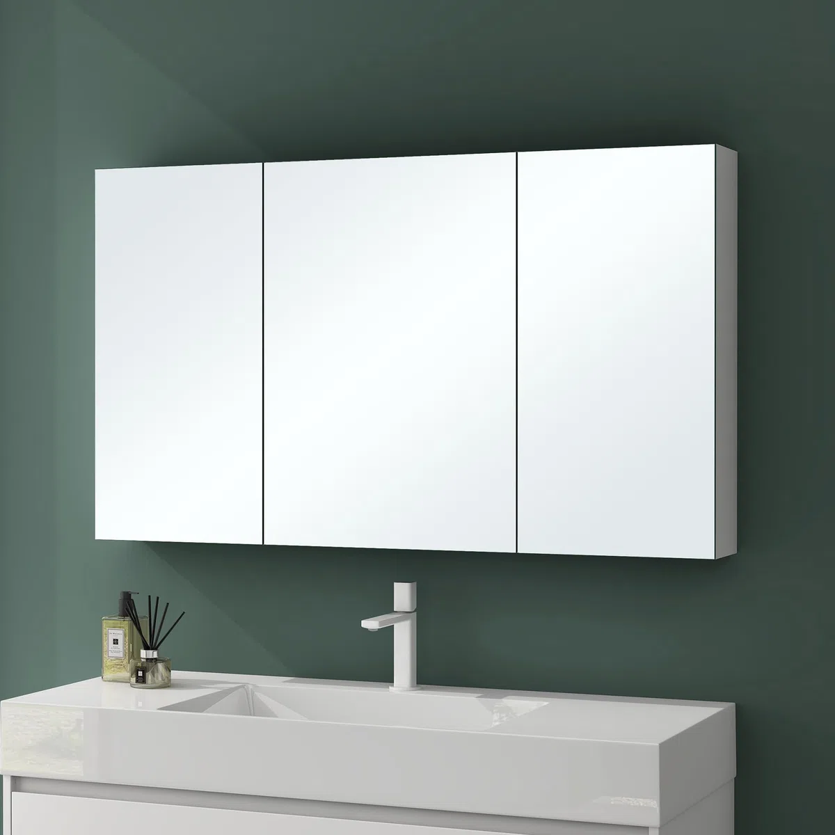 Mai & Mai Armoire Suspendue de Salle de Bain avec Miroir Armoire de Toilette Meuble Murale Miroir avec 3 Portes 120x15x70 cm Blanc Mat SpiegelSR-02