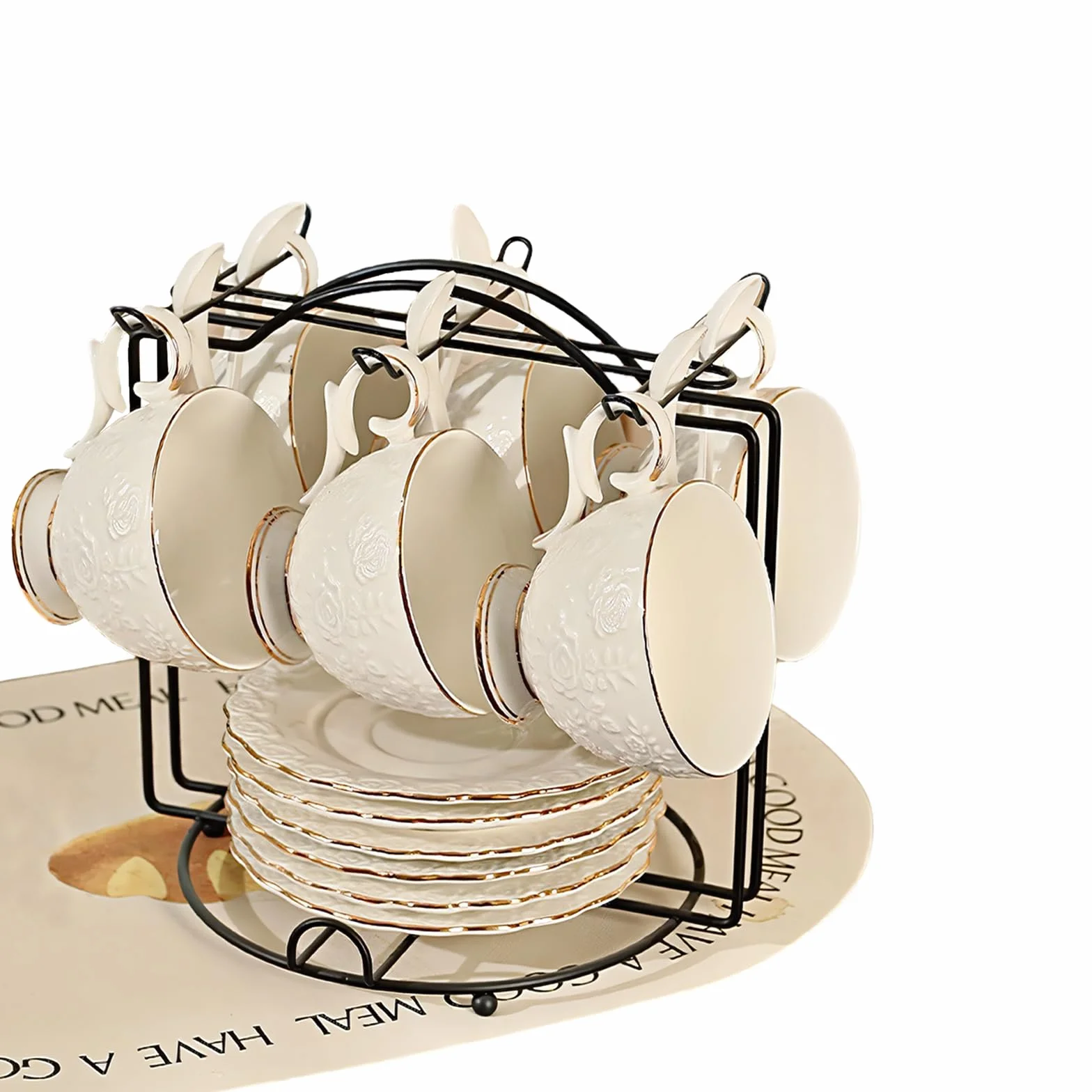 Service À Thé Vintage En Porcelaine 18 Pièces Avec Soucoupes Et Cuillères - Service À Thé Européen En Porcelaine Fine 200 Ml - Service À Café/Thé - Cadeaux Pour Femmes