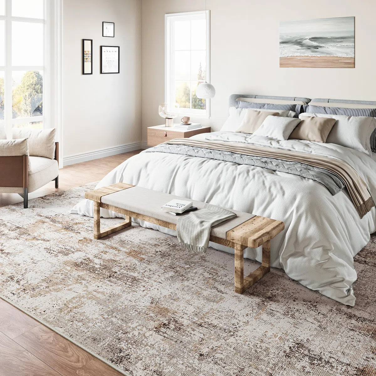 HUGEAR Marron Gris Tapis Salon 240x300cm Lavable en Machine Antidérapant Grand Tapis Chambre Adulte Moderne Naturel Abstrait Carpet Salle a Manger Bureau Descente de Lit Interieur Doux Poil Ras Rug
