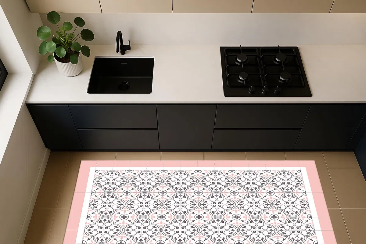 DobleUve Estudio Tapis Vinyle Capri | Rose | 120x120 | Tapis Cuisine PVC | Tapis de Salle à Manger Imperméable | Tapis Salon | Tapis Antidérapant Antifongique en PVC pour Enfants
