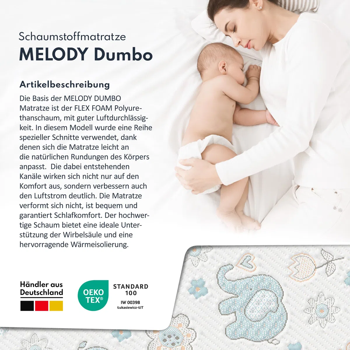 FDM Melody Matelas 90 x 180 cm Mousse à Mémoire de Forme Épaisseur 10 cm Fermeté H3 Matelas à Deux Faces Oeko-TEX Hypoallergénique Housse Lavable Dumbo