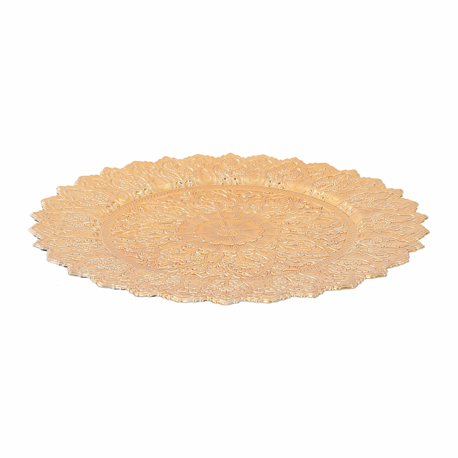Lot de 50 assiettes de présentation rondes en plastique de 33 cm pour fêtes, mariages, banquets, restaurants (dorés)