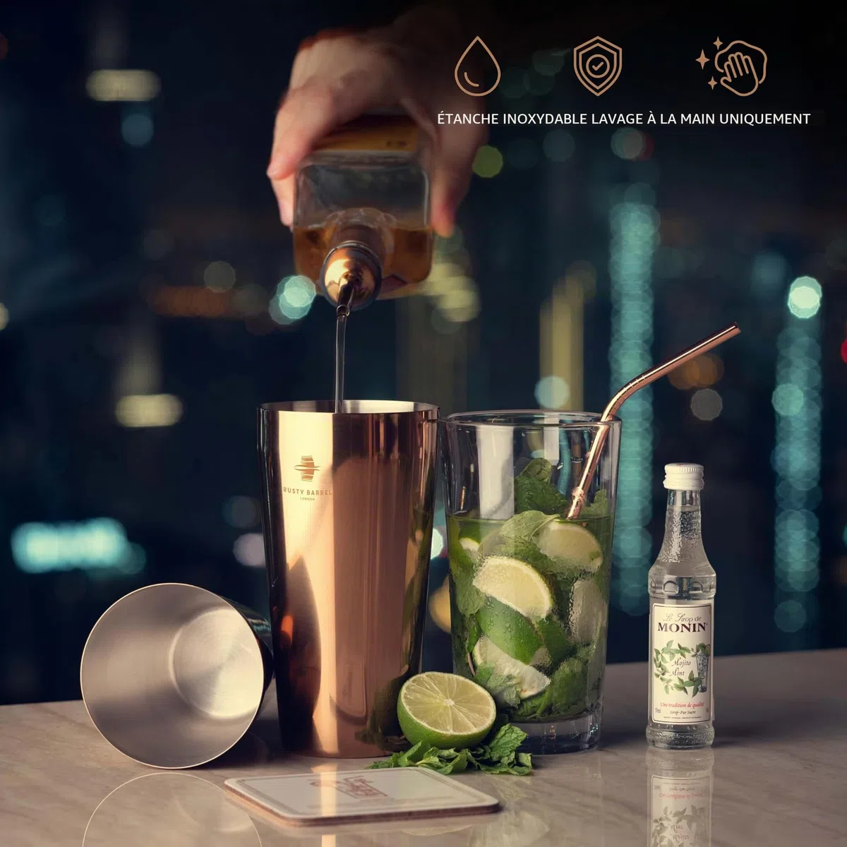 Kit Cocktail Belgravia avec Shaker Cocktail Couleur Cuivre en INOX de Style Boston | Cocktail Shaker Kit, Kit Barman, Cocktail Kit Complet | dans Une Boîte Cadeau Luxueuse