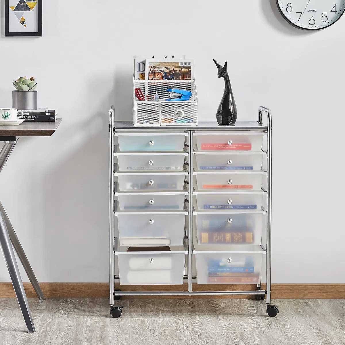 Yaheetech Chariot de Rangement Desserte à Roulettes avec 12 Tiroirs en Plastique Blanc Transparent Tour de Rangement pour Salle de Bain, Bureau, Cuisine 63 x 38.5 x 82cm