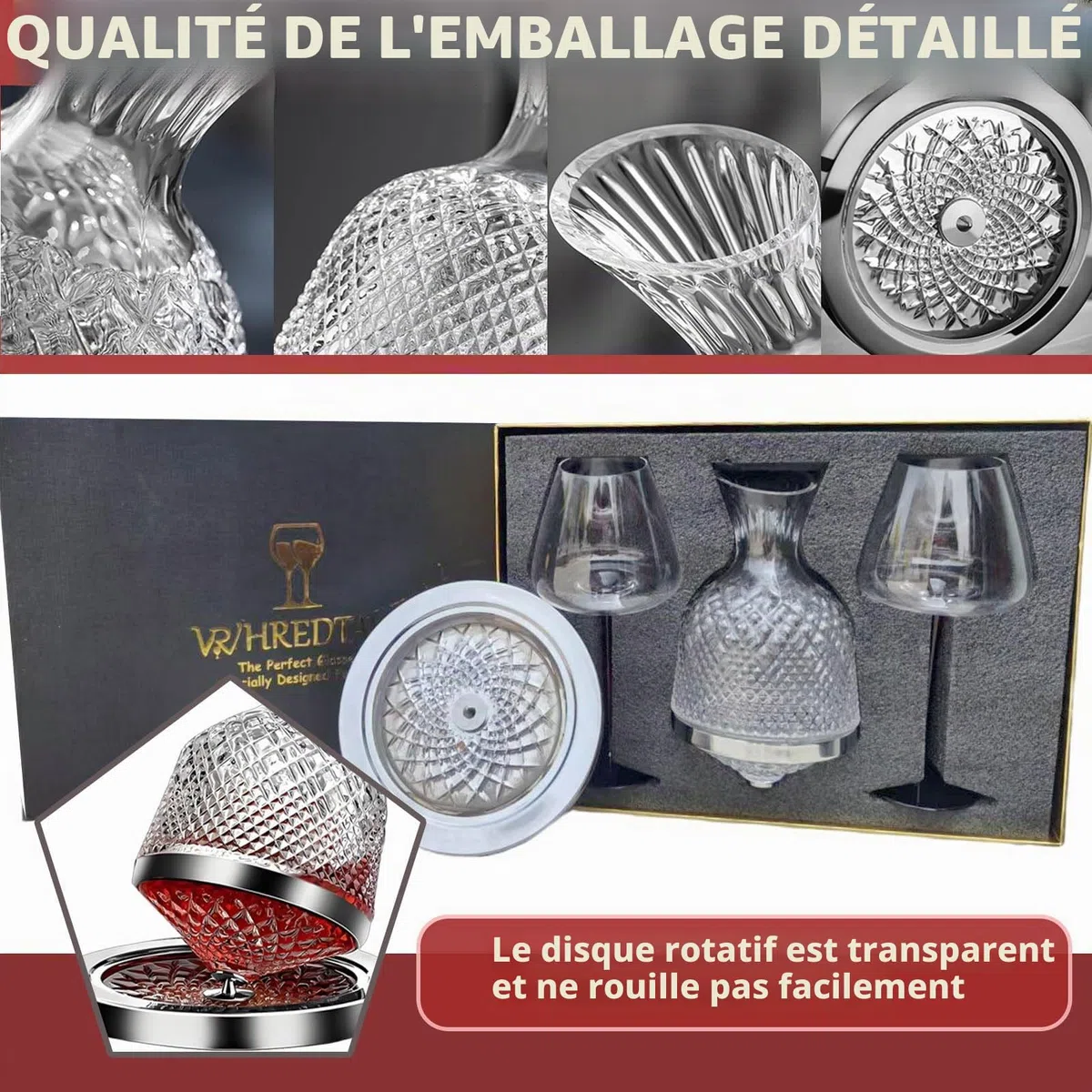 Carafe Décanteur à Vin, Aérateur de Vin 1500ml - Ensemble avec 2 Verres Sans Plomb - Cadeau Anniversaire, Mariage