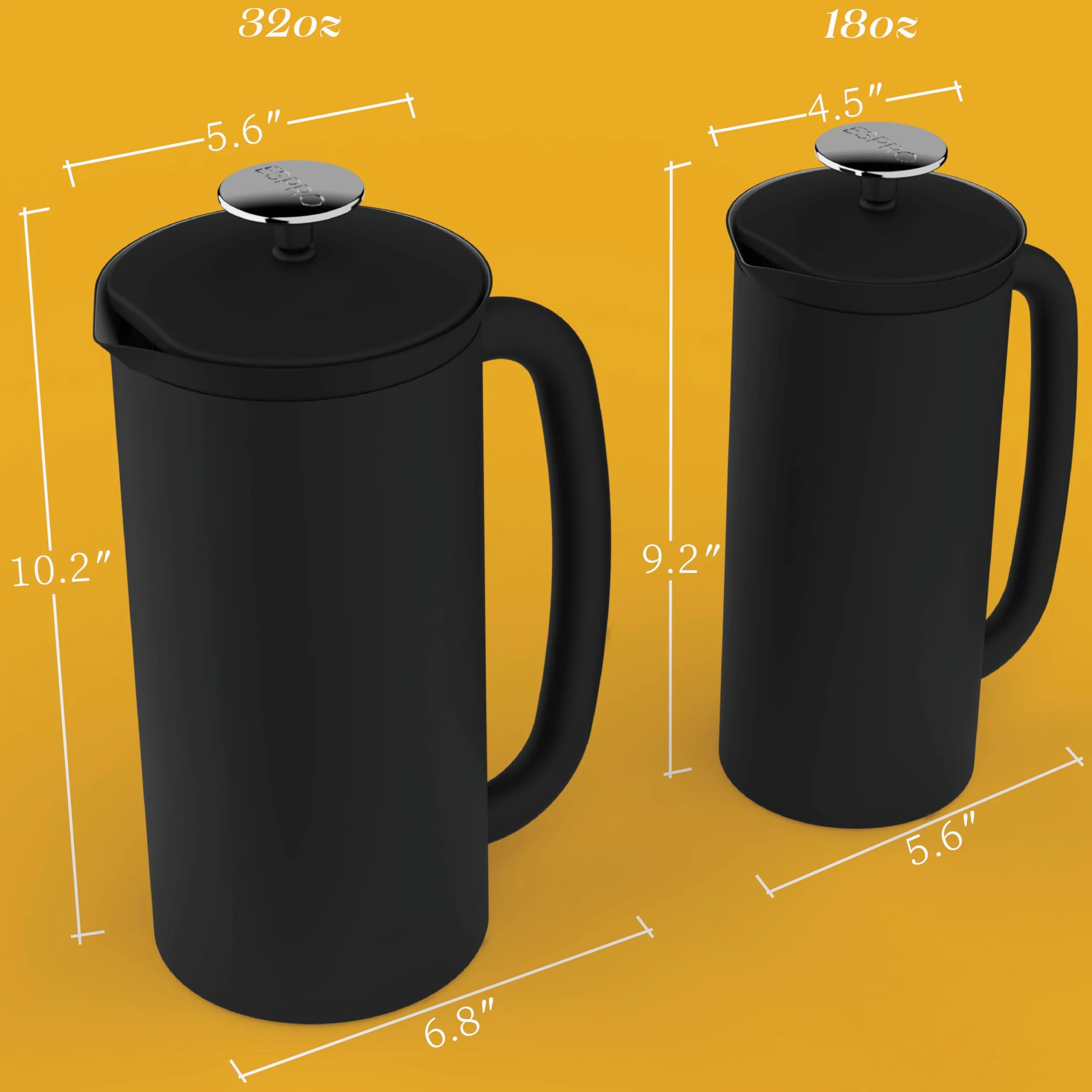Espro P7 French Press Cafetière à piston isotherme à double paroi en acier inoxydable avec micro-filtre – Garde les boissons chaudes plus longtemps, parfait pour la maison (noir mat, 45 oz)