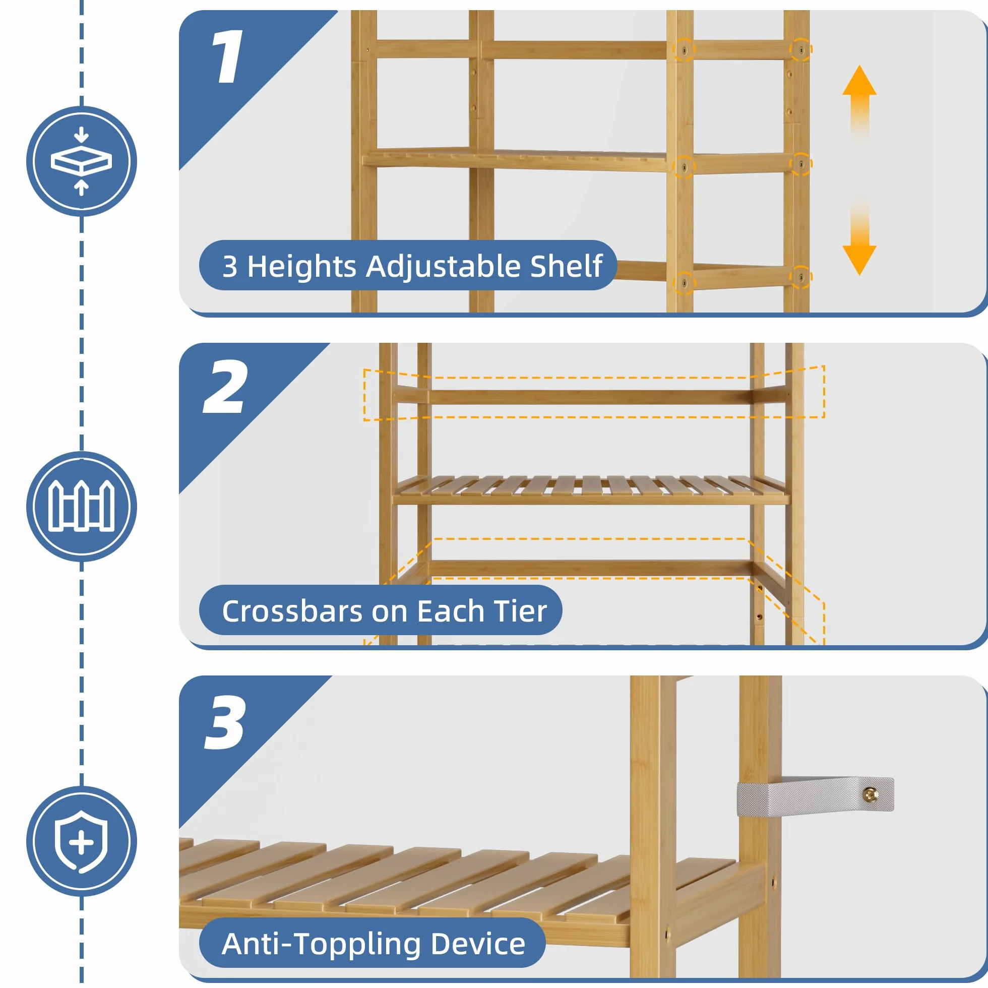 HITNET Bibliotheque 6 Niveaux, Etagere Salle de Bain Rangement Bambou avec Étagères Réglables, Support de Plantes Gain de Place, pour Salon, Bureau, Cuisine, Naturel