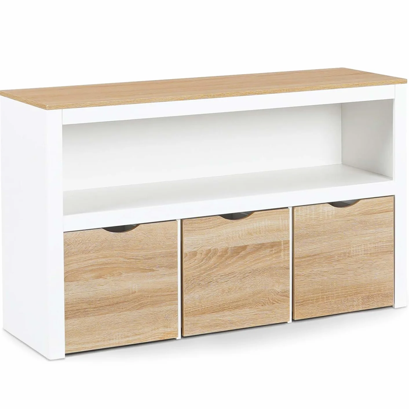 IDMarket - Meuble de Rangement Enfant Mana en Bois Blanc et hêtre 3 tiroirs Cubes sur roulettes