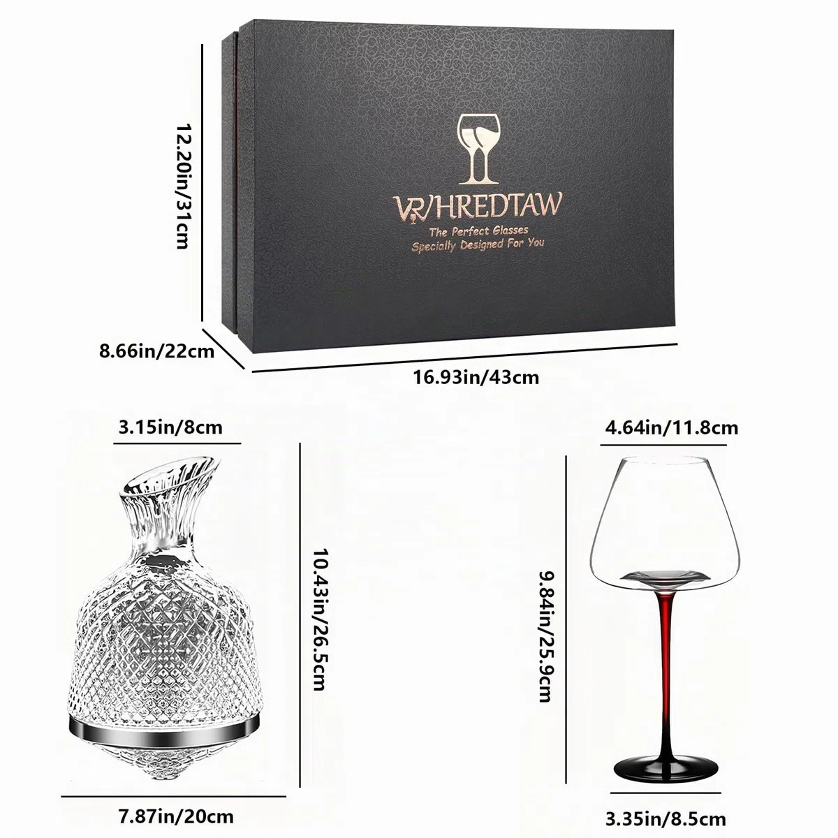 Carafe Décanteur à Vin, Aérateur de Vin 1500ml - Ensemble avec 2 Verres Sans Plomb - Cadeau Anniversaire, Mariage