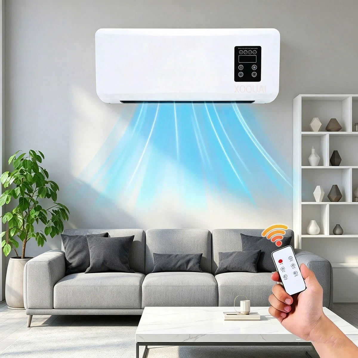 Ventilateur Mural Avec Télécommande,Climatiseur Mural Réversible Split,Climatiseur Sans Unité Extérieure,Air Conditioner,Ventilateur De Refroidissement Pour Cuisine,Chambre à Coucher (Blanc)