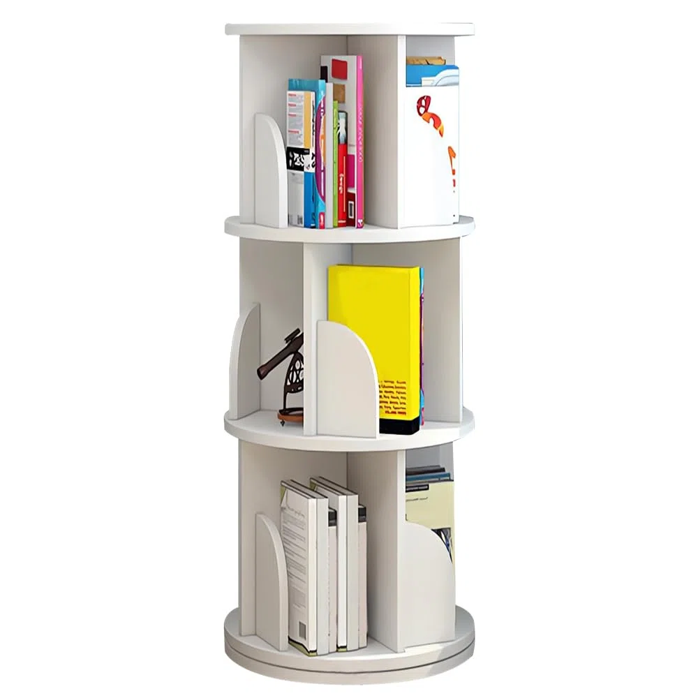 LANTUS Bibliothèque Rotative,Étagère à Livres rotative à 3 Niveaux - Étagère de Rangement Haute - pour la Maison, Le Salon, l'étude, Le Bureau, 40 x 40 x 97 cm (3 Couches) (Blanc)
